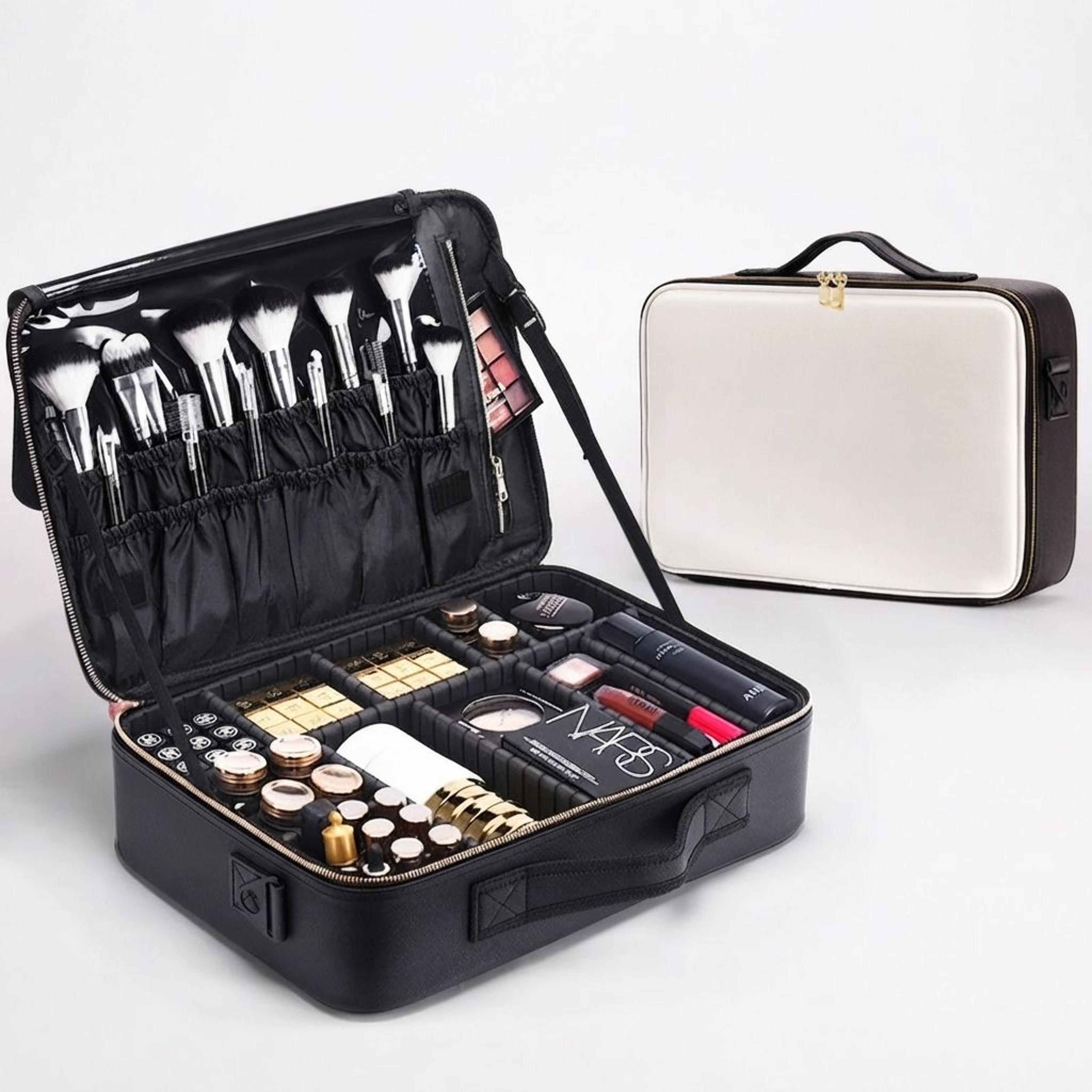 professional leather travel makeup case large capacity cosmetic organizer