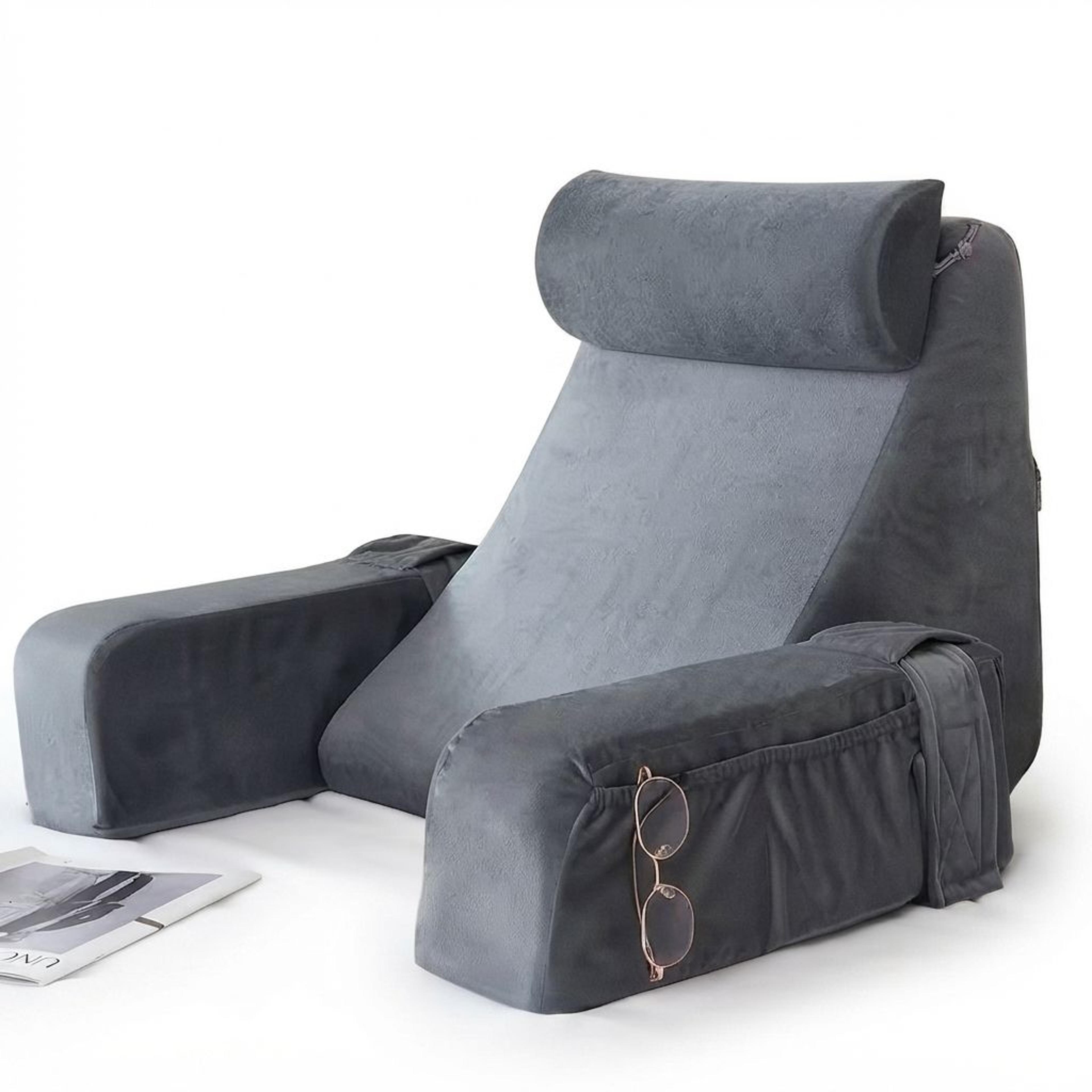 ergonomic reading pillow with armrests for bed sofa tv gaming back support cushion