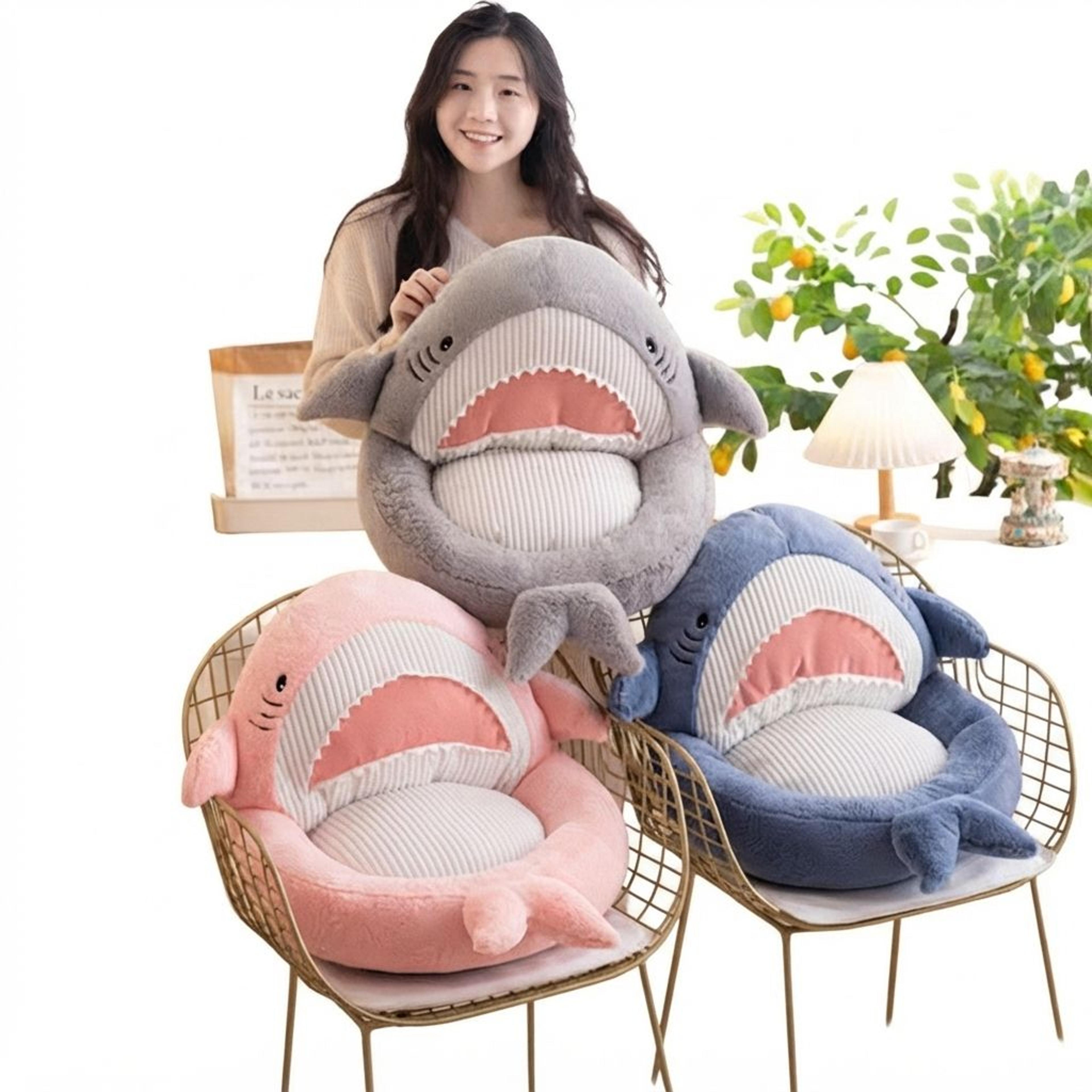 shark shaped seat cushion with backrest cute plush gaming chair pillow for bed sofa