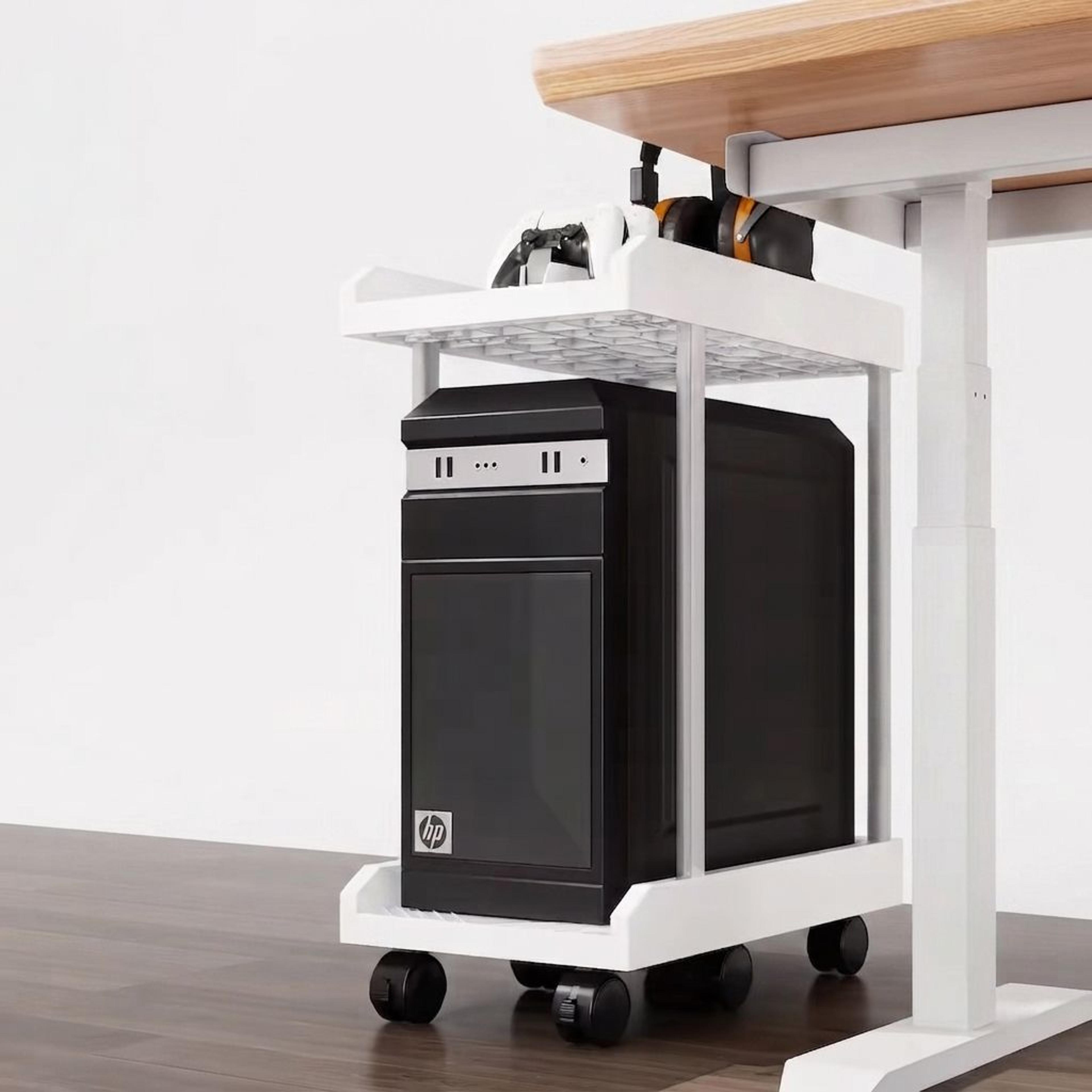 adjustable mobile cpu stand with wheels and printer shelf for office storage