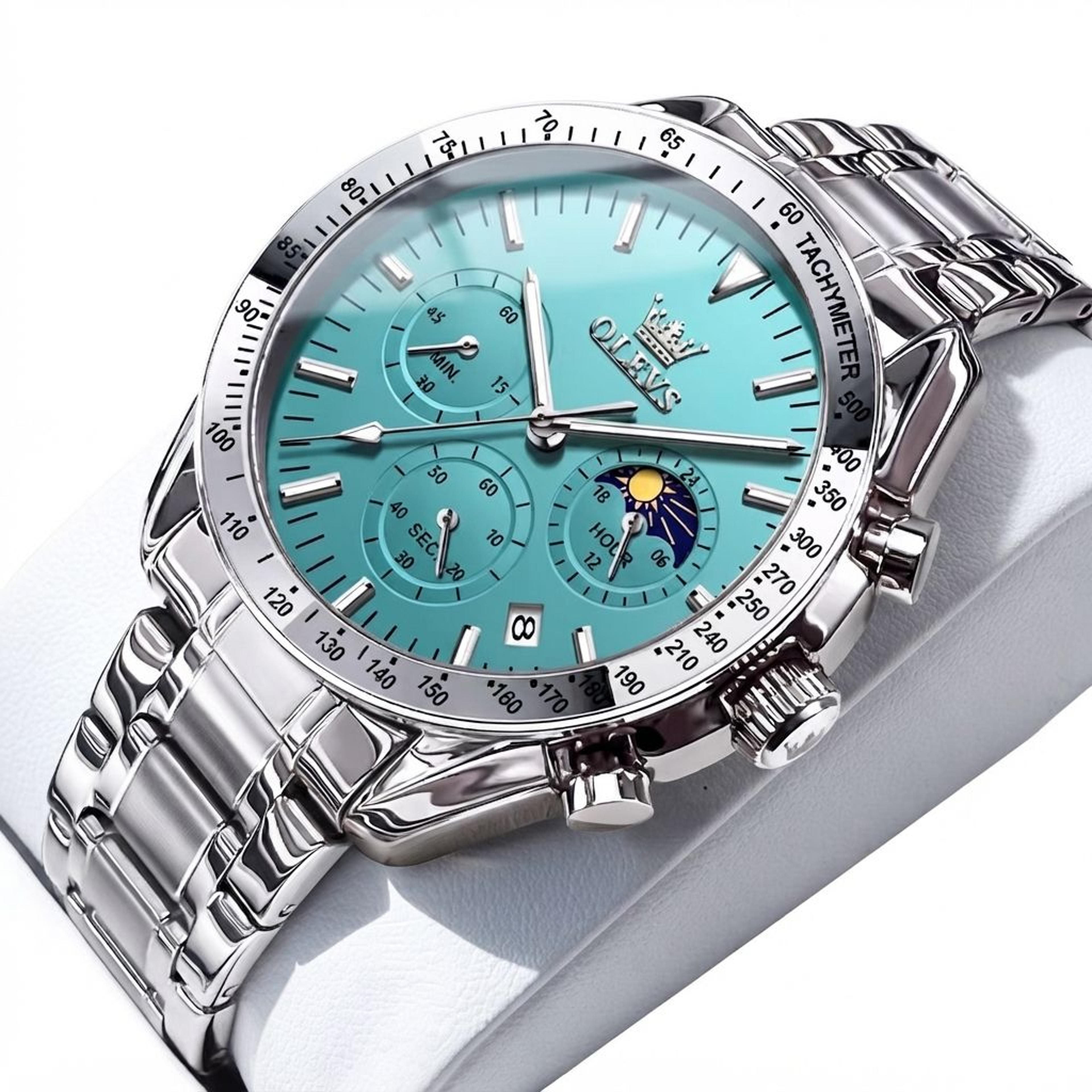 moon phase skeleton quartz watch for men with luminous calendar