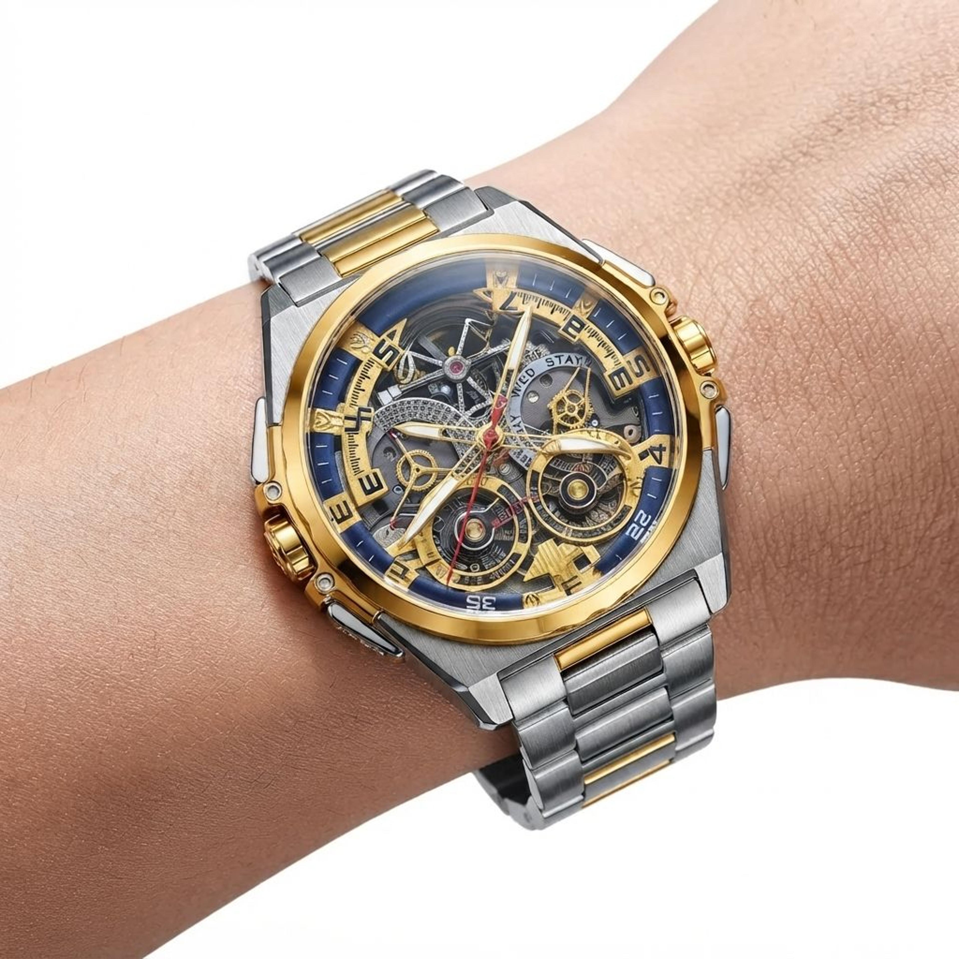 mens skeleton automatic watch stainless steel water resistants