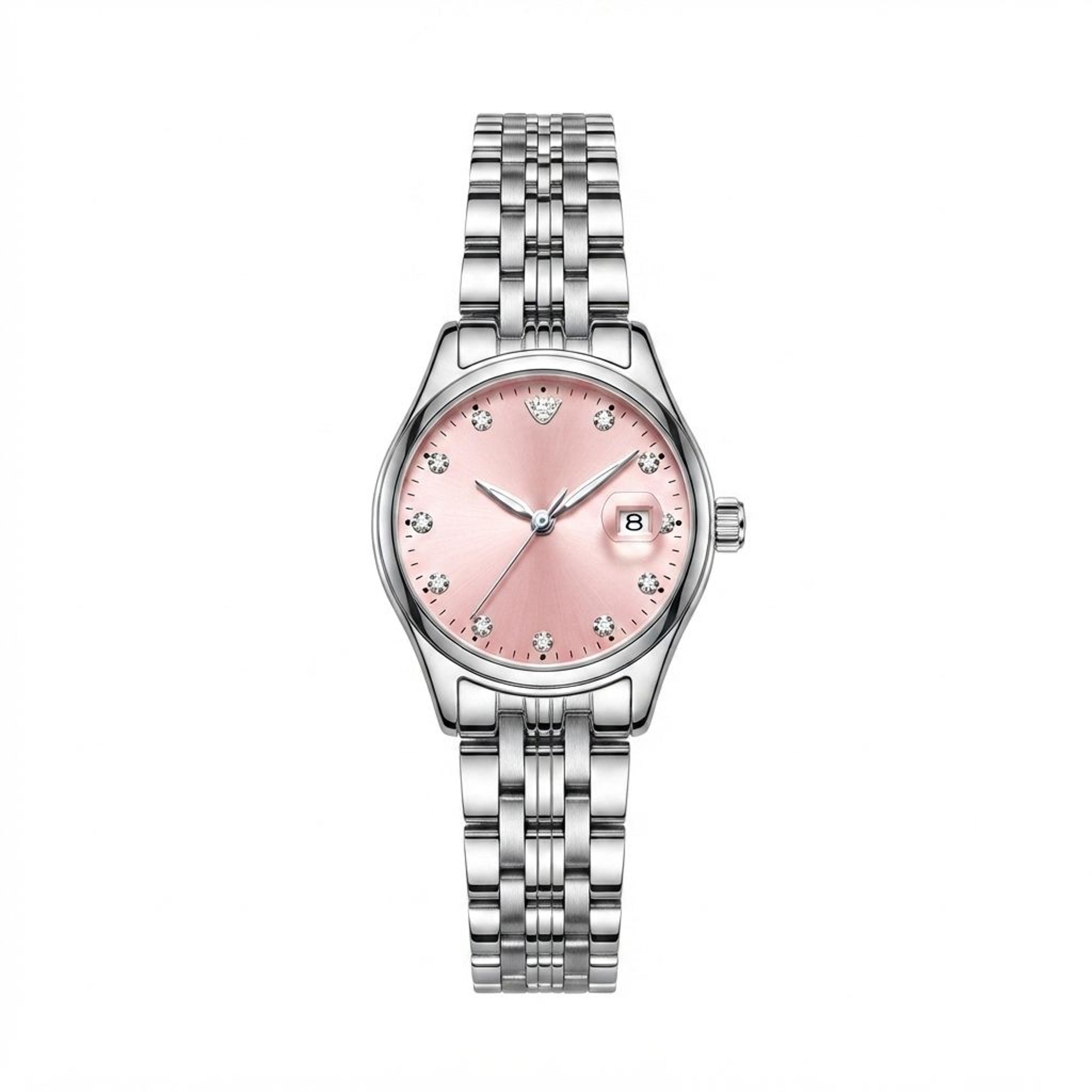 elegant women's quartz watch with stainless steel strap, luminous display and date