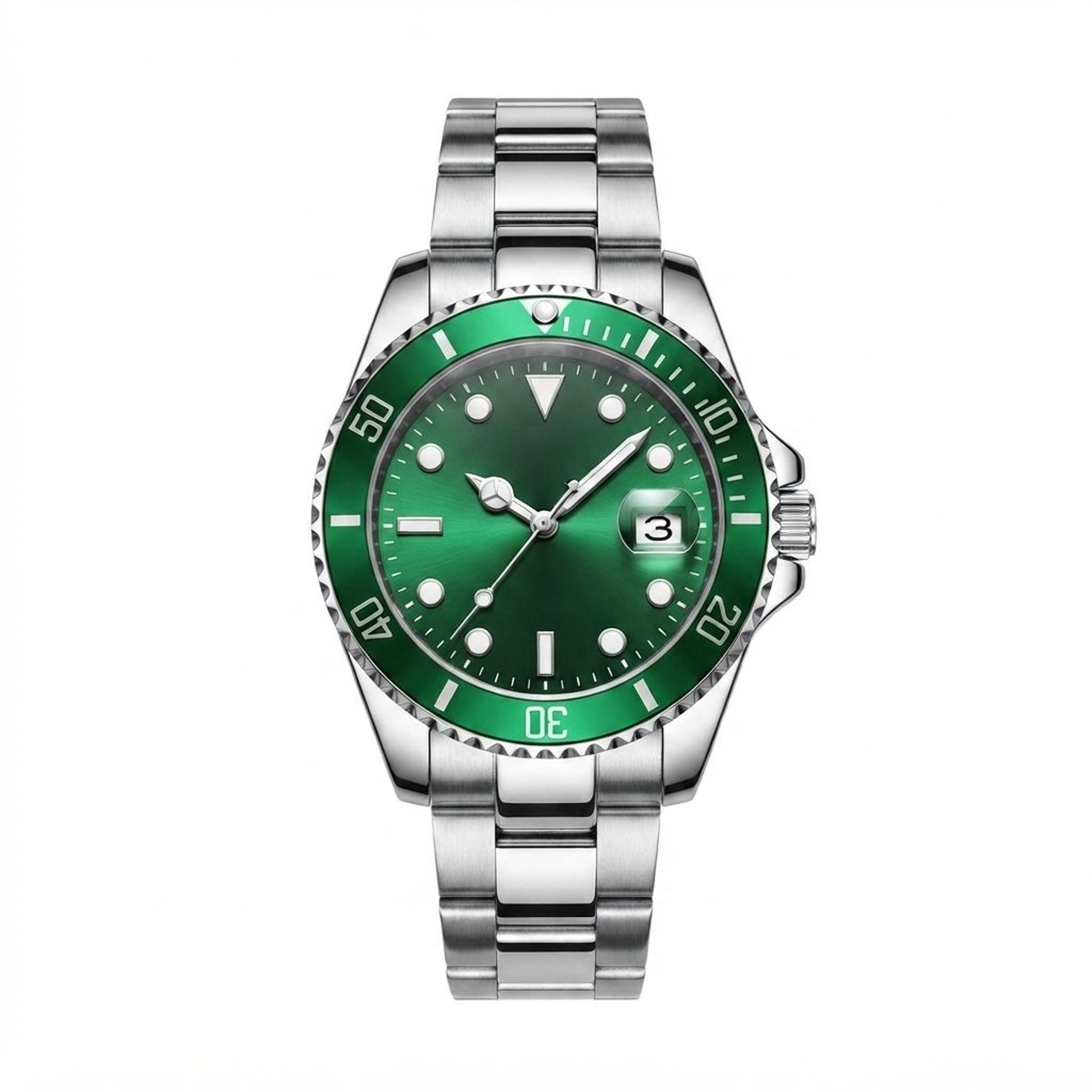luxury mens quartz watch with luminous dial and rotating bezels