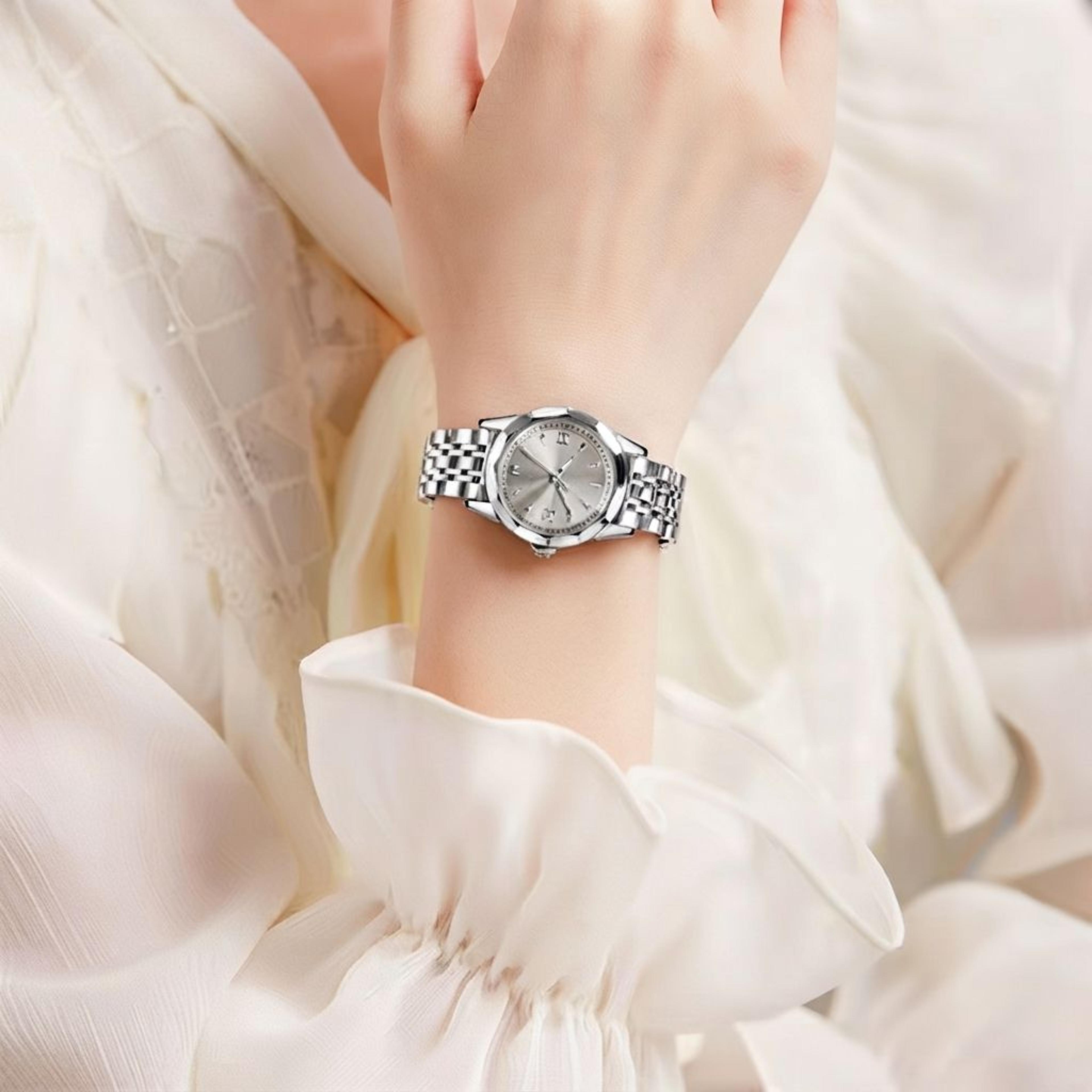 elegant ladies quartz watch waterproof stainless steel date wristwatch