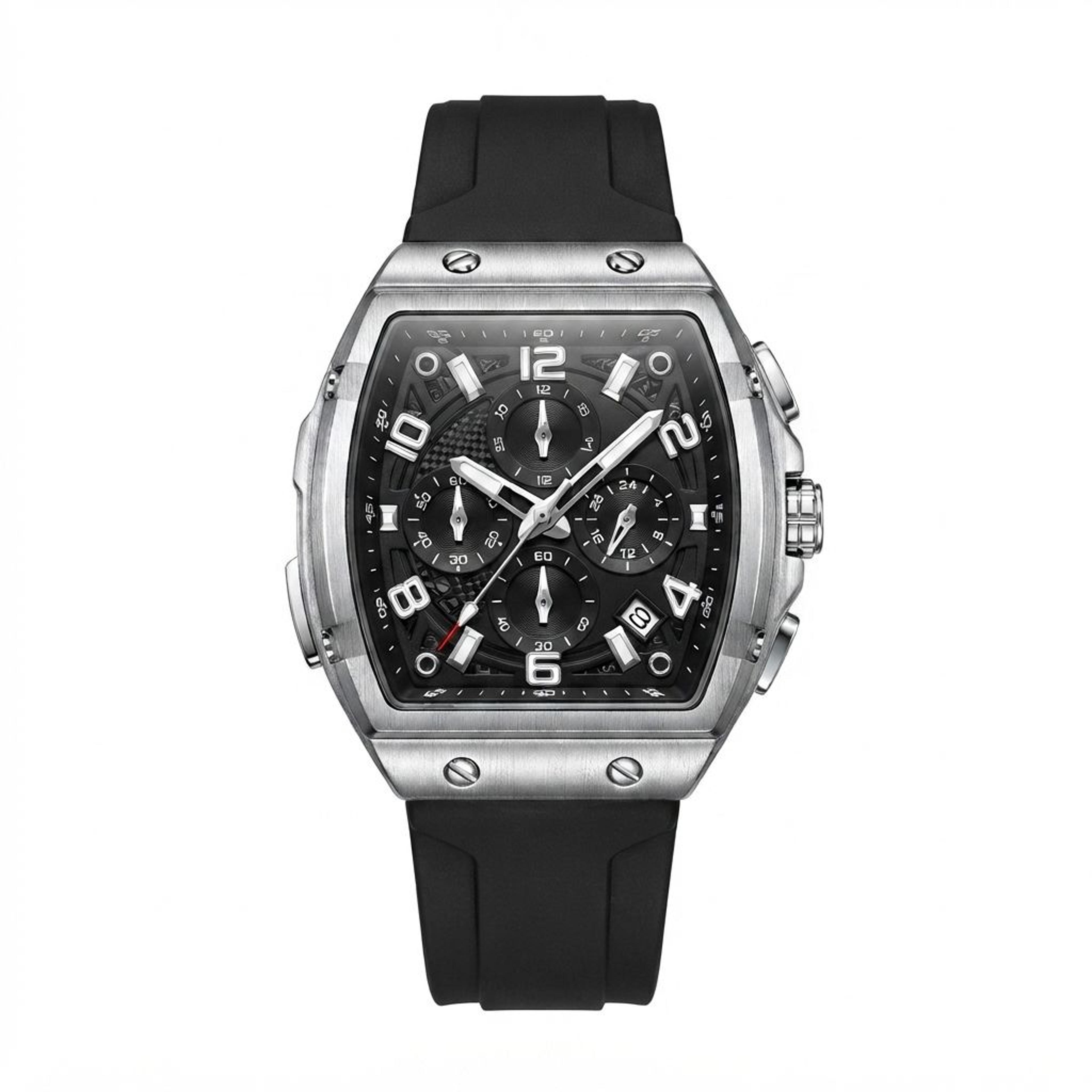 luxury tonneau mens quartz watch with silicone strap waterproof chronograph designs