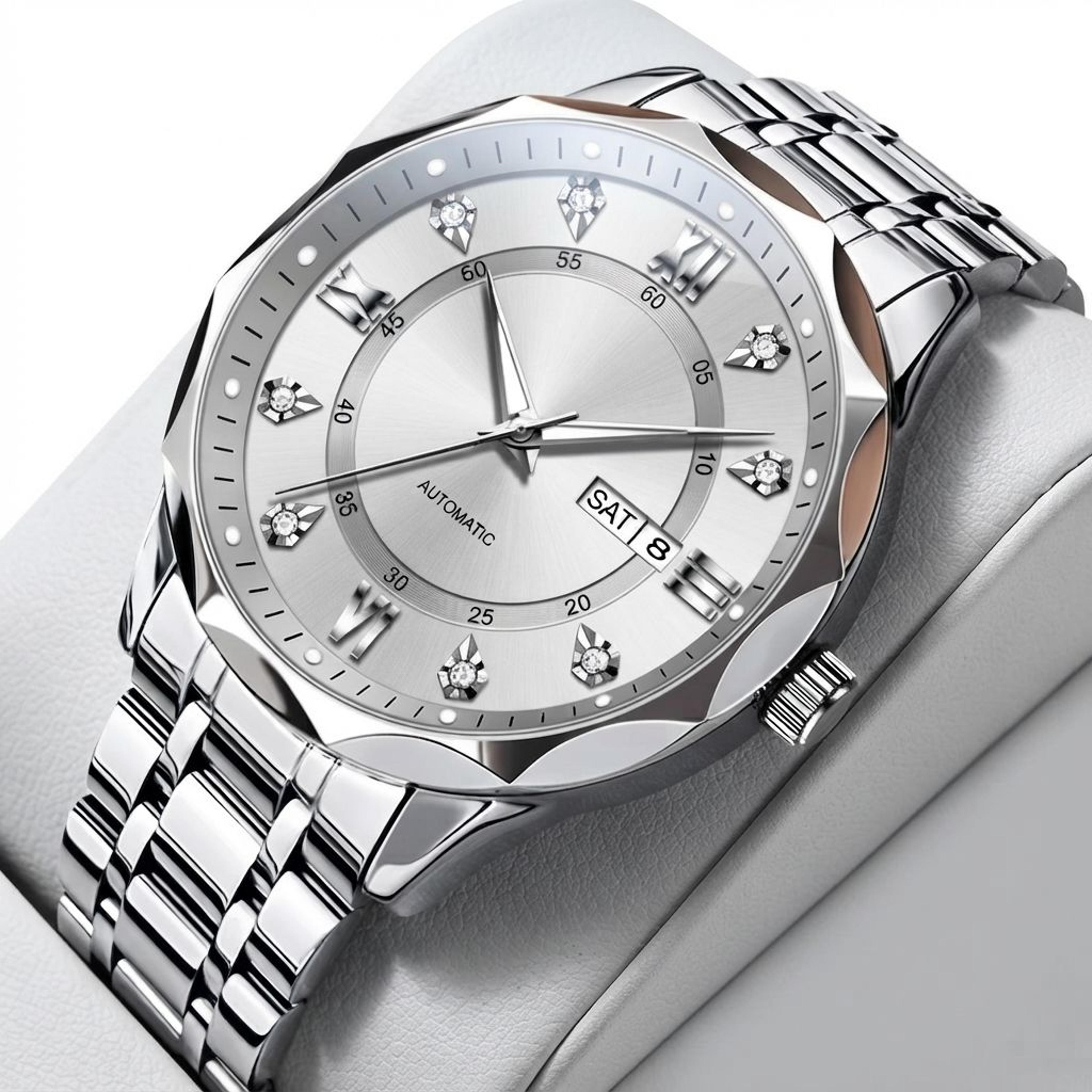 luxury automatic mechanical mens watch with luminous date display and waterproof business style