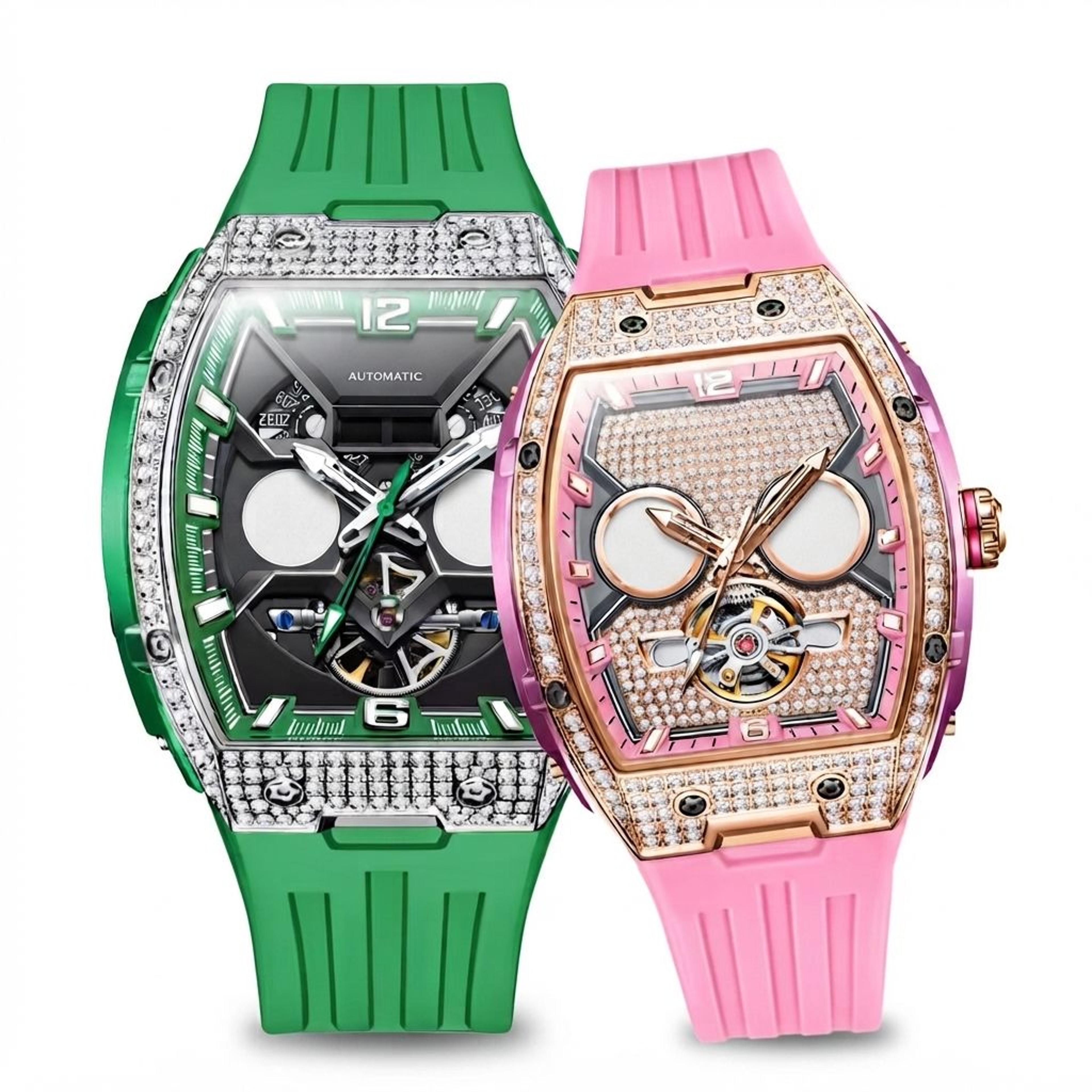 luxury couple skeleton automatic mechanical watches waterproof fashion wristwatch set
