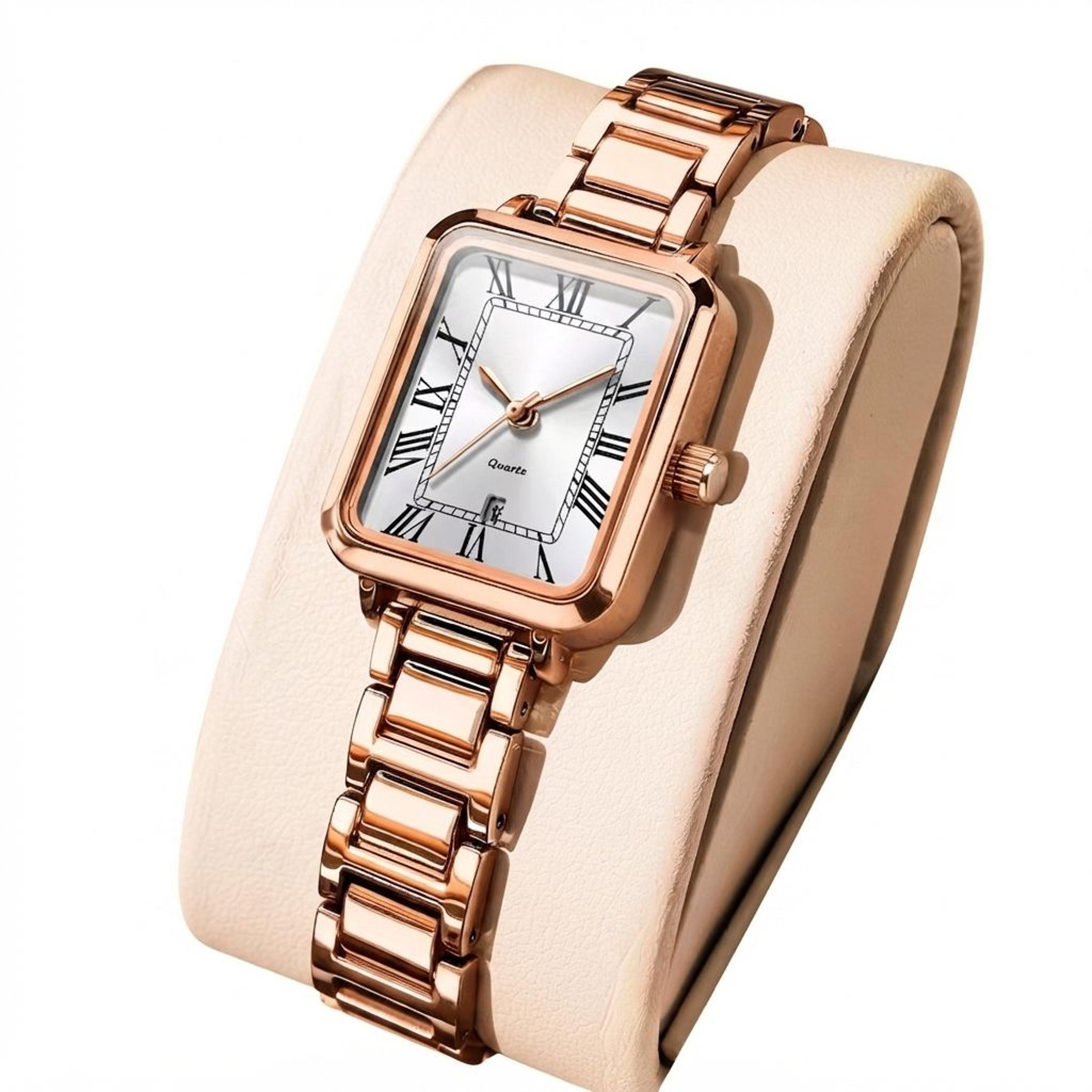luxury square rose white dial women's quartz watch stainless steel fashion timepiece