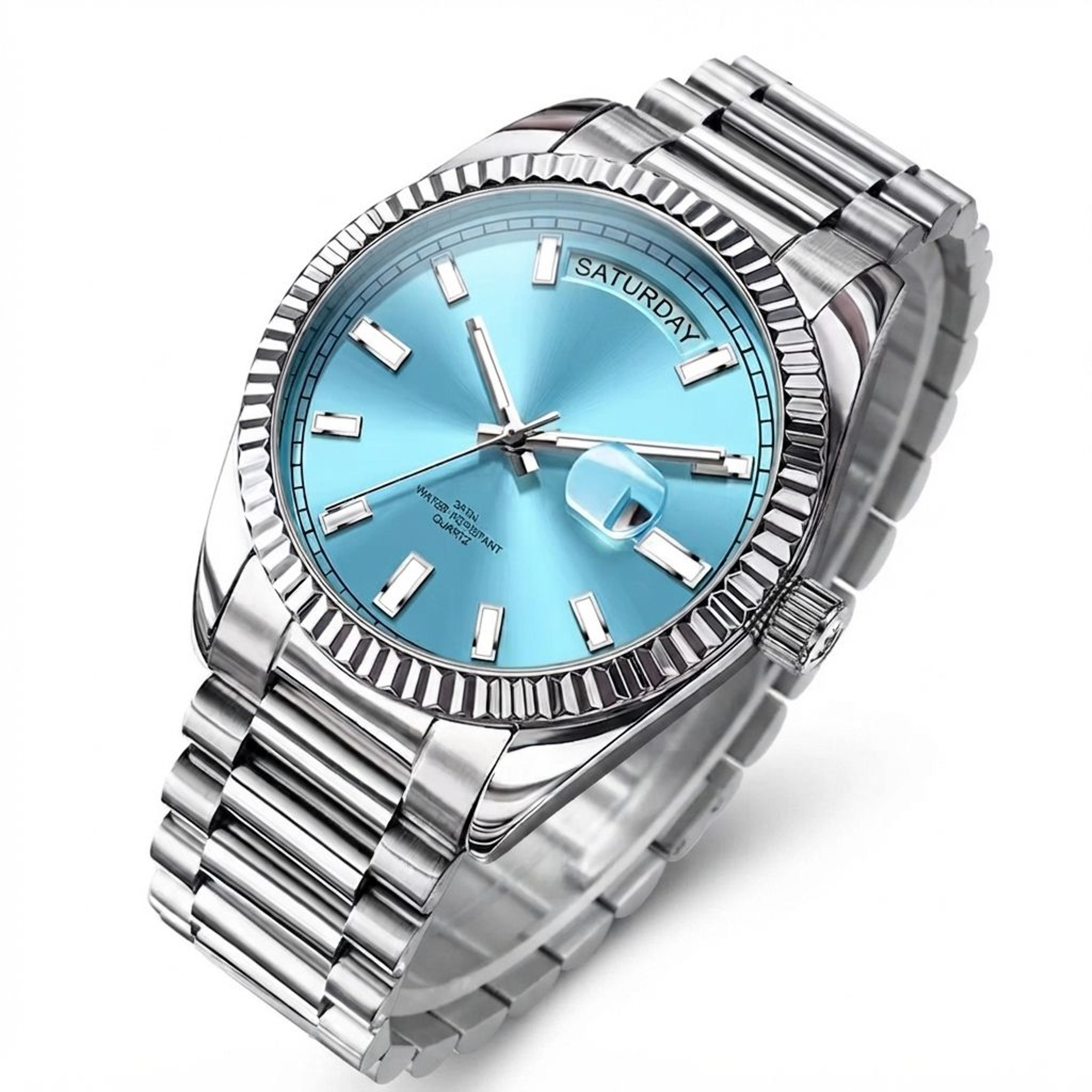 mens stainless steel quartz watch with luminous dial waterproof date display elegant wristwatch