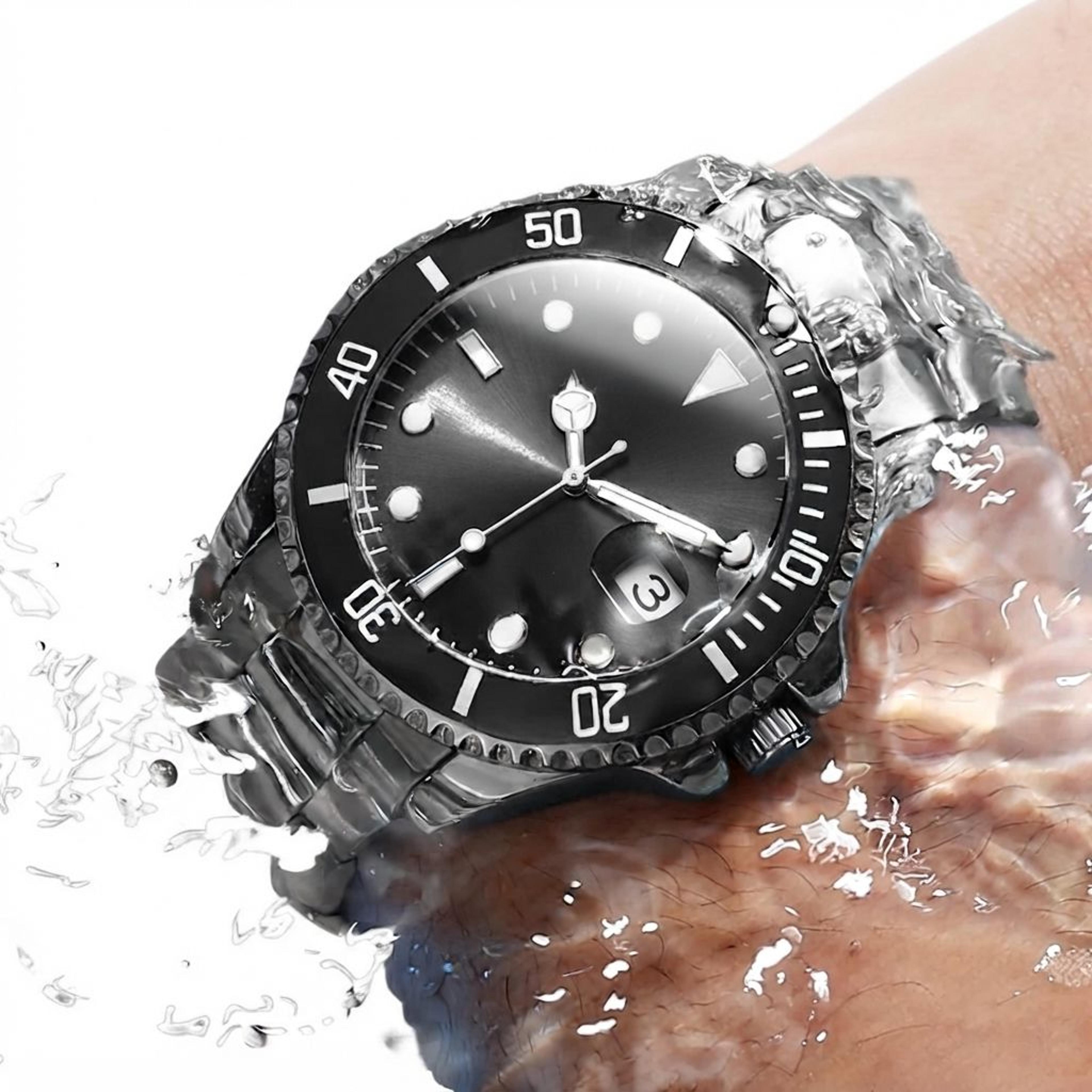 luxury mens quartz watch with rotating bezel auto date waterproof leather strap