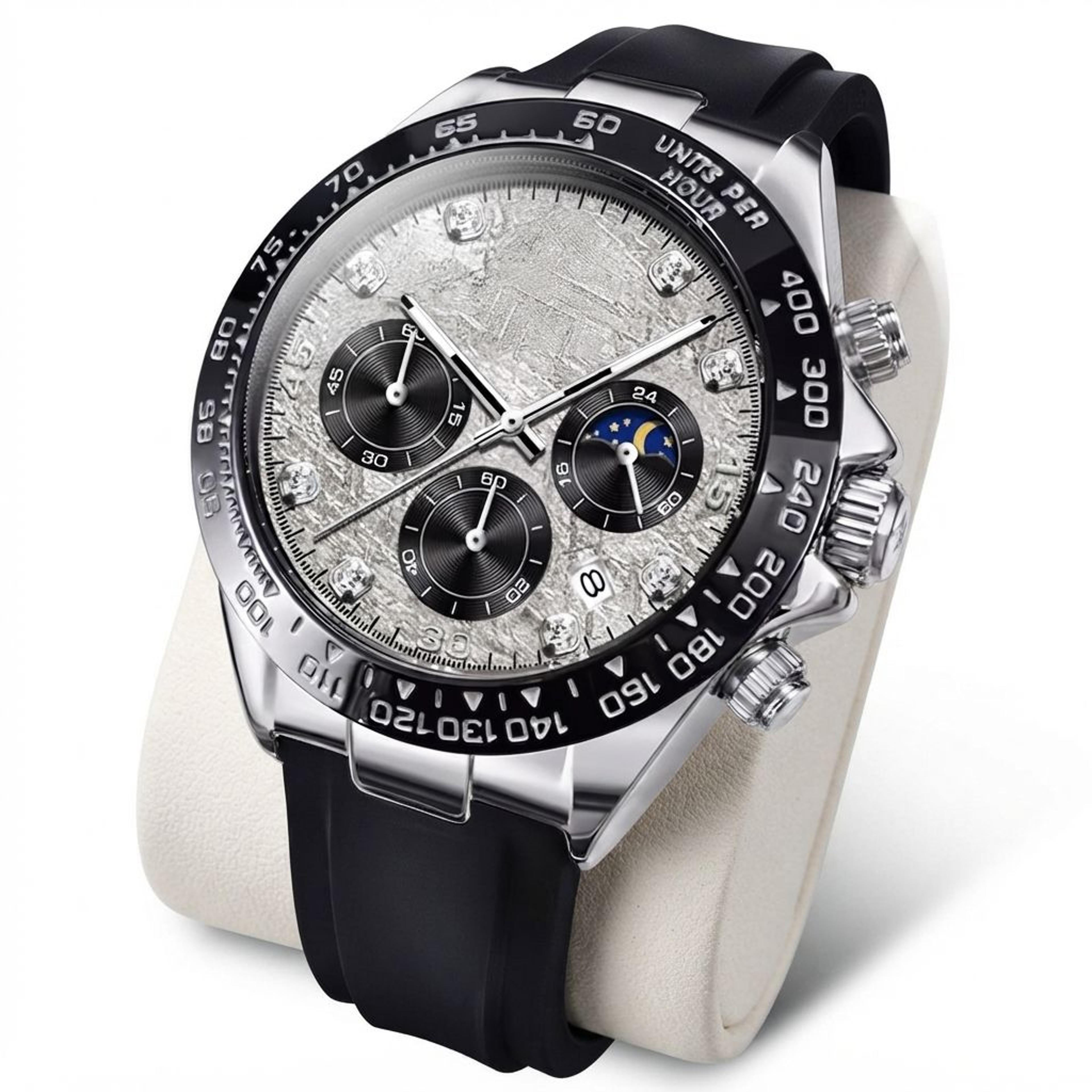 luxury moon phase quartz watch for men waterproof luminous chronograph sport wristwatch