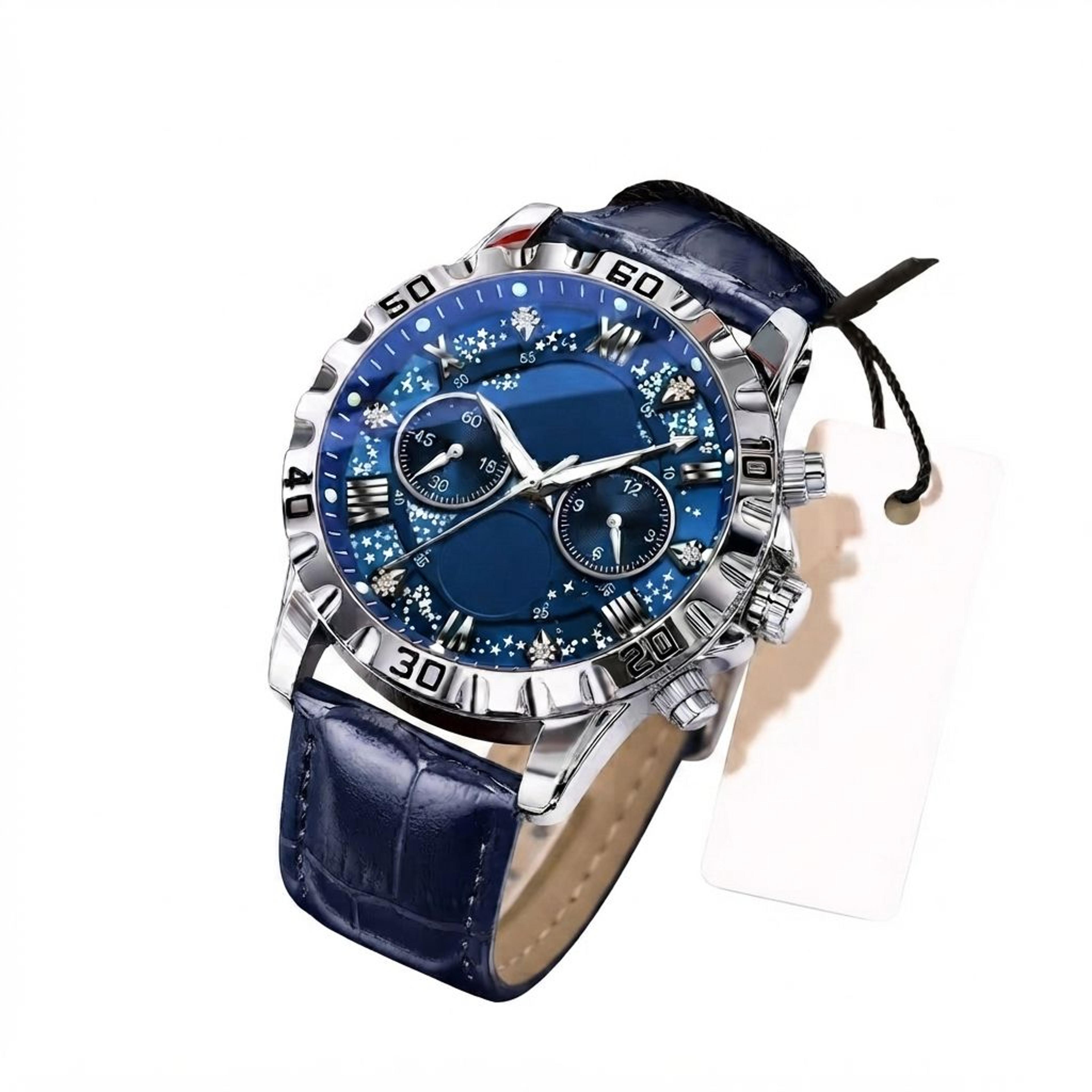 luxury chronograph leather watch for men waterproof luminous military quartz sports wristwatch