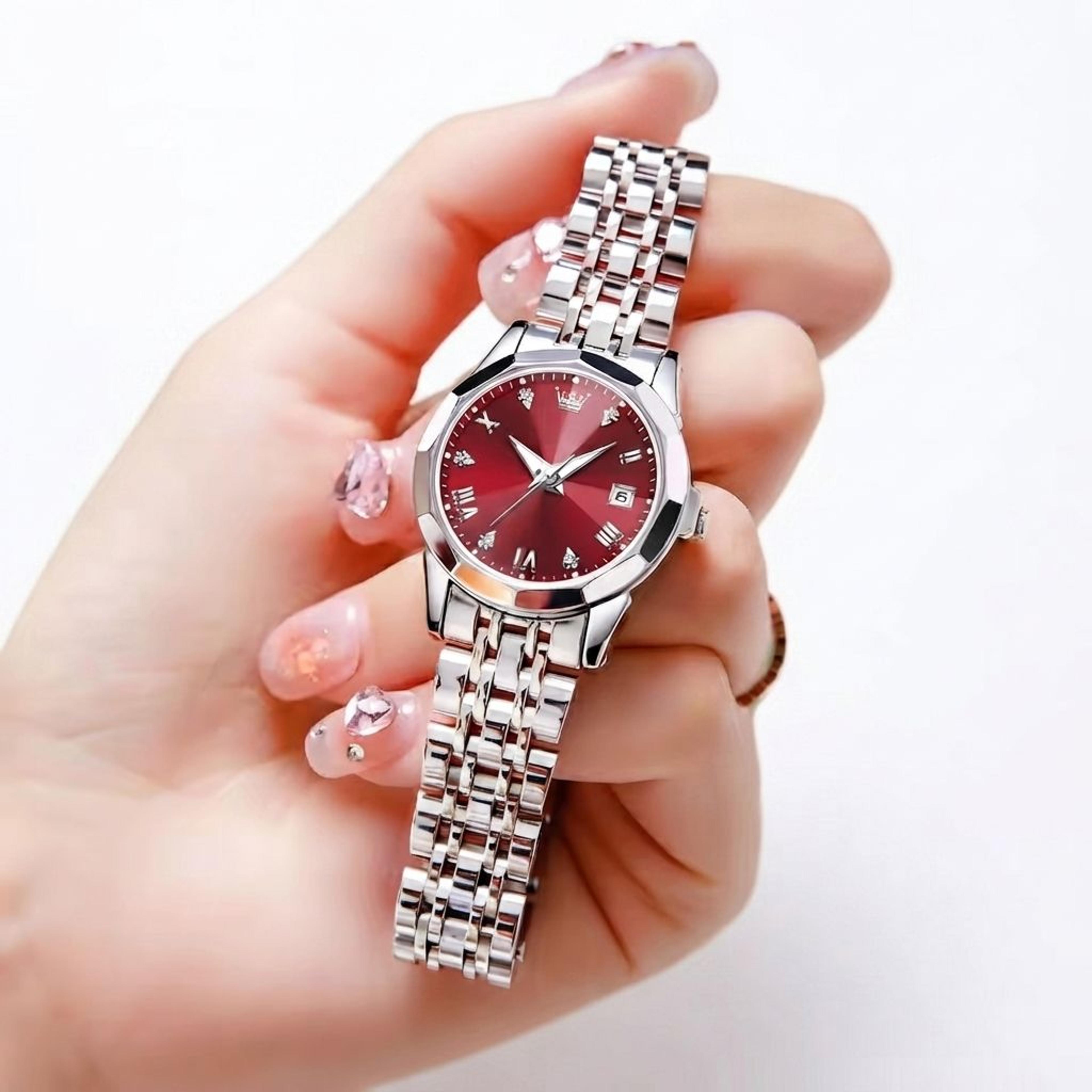 elegant rhombus mirror steel strap ladies quartz watch