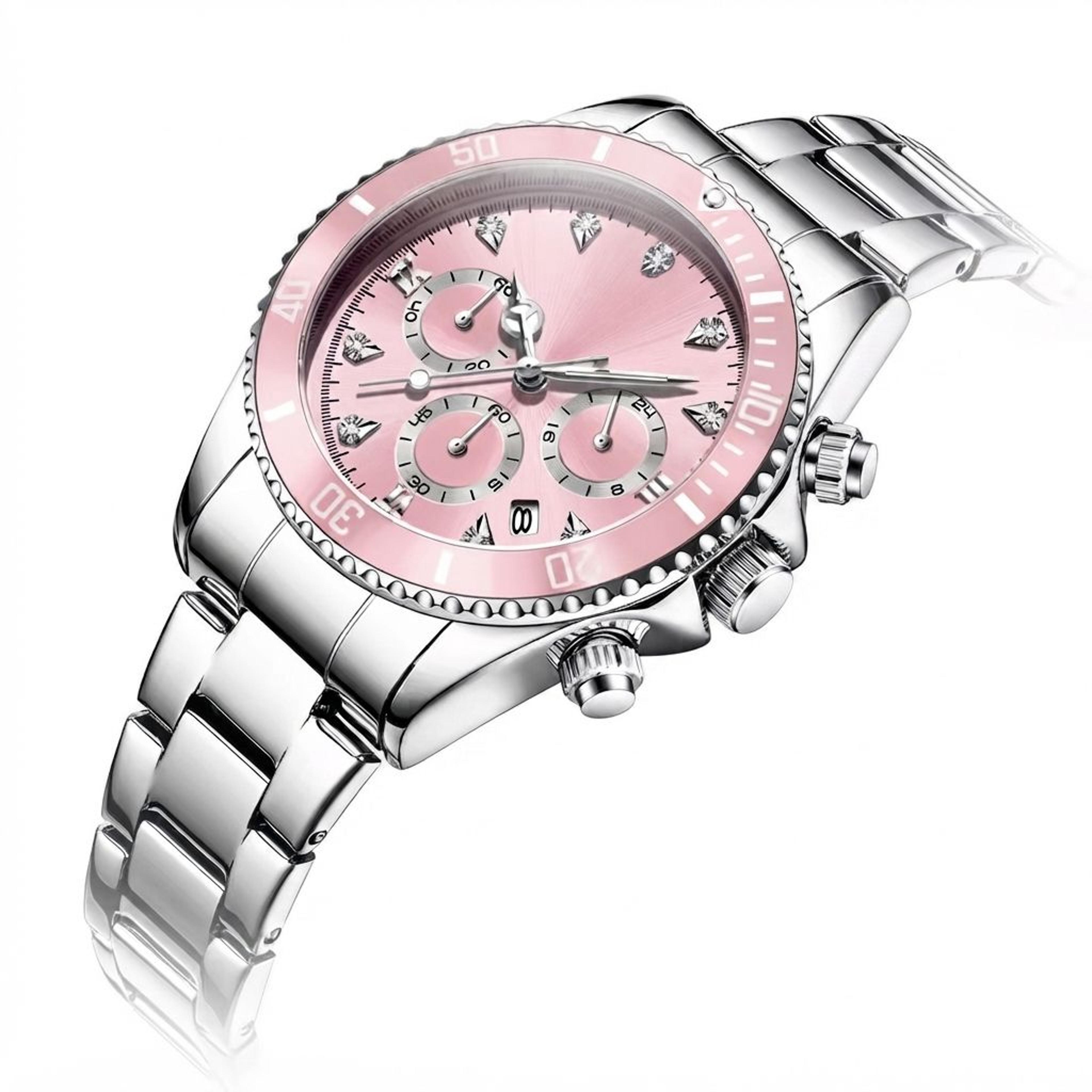 elegant luxury women watch with zircon dial, waterproof quartz movement and date display