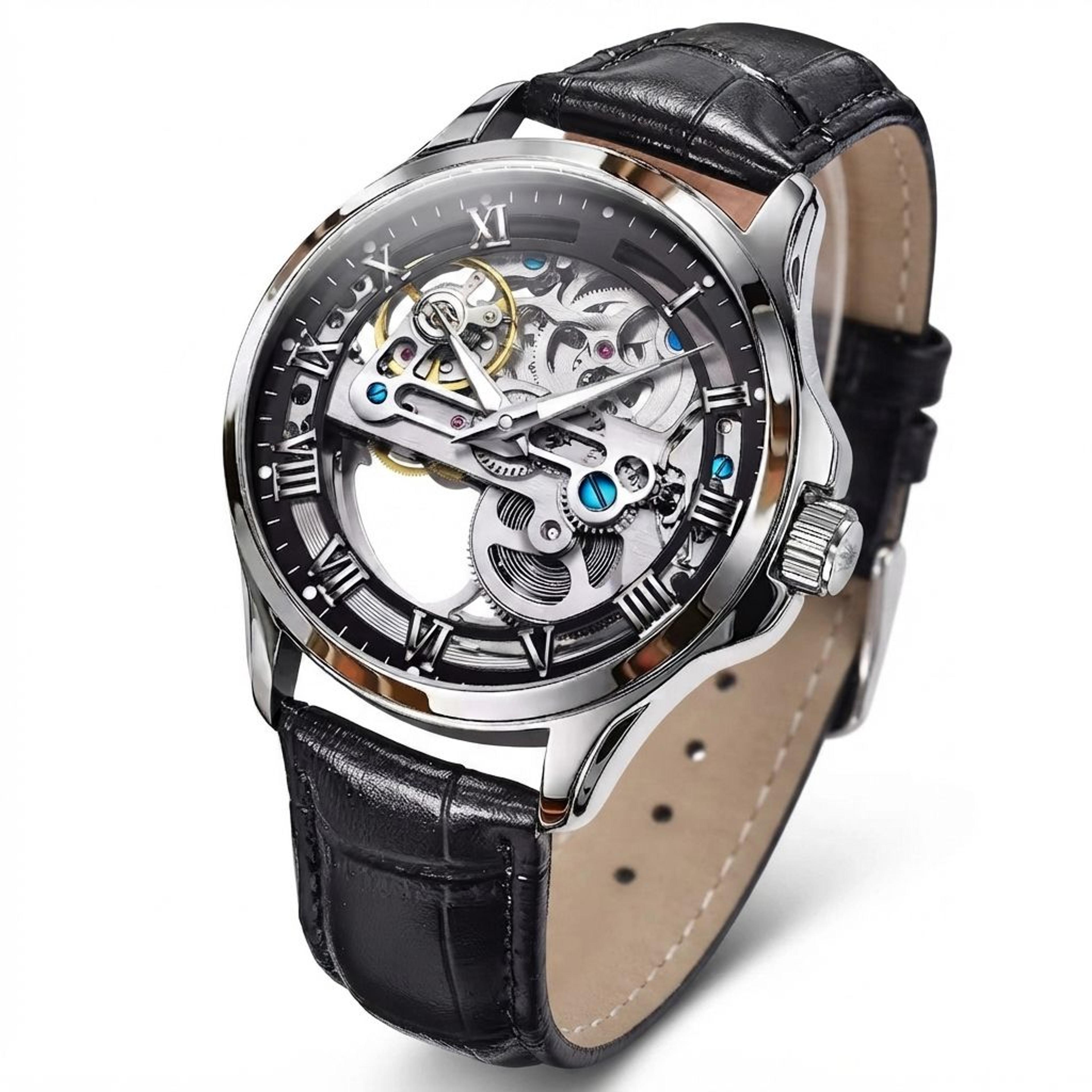 automatic mechanical skeleton watch for men transparent dial waterproof luxury wristwatch