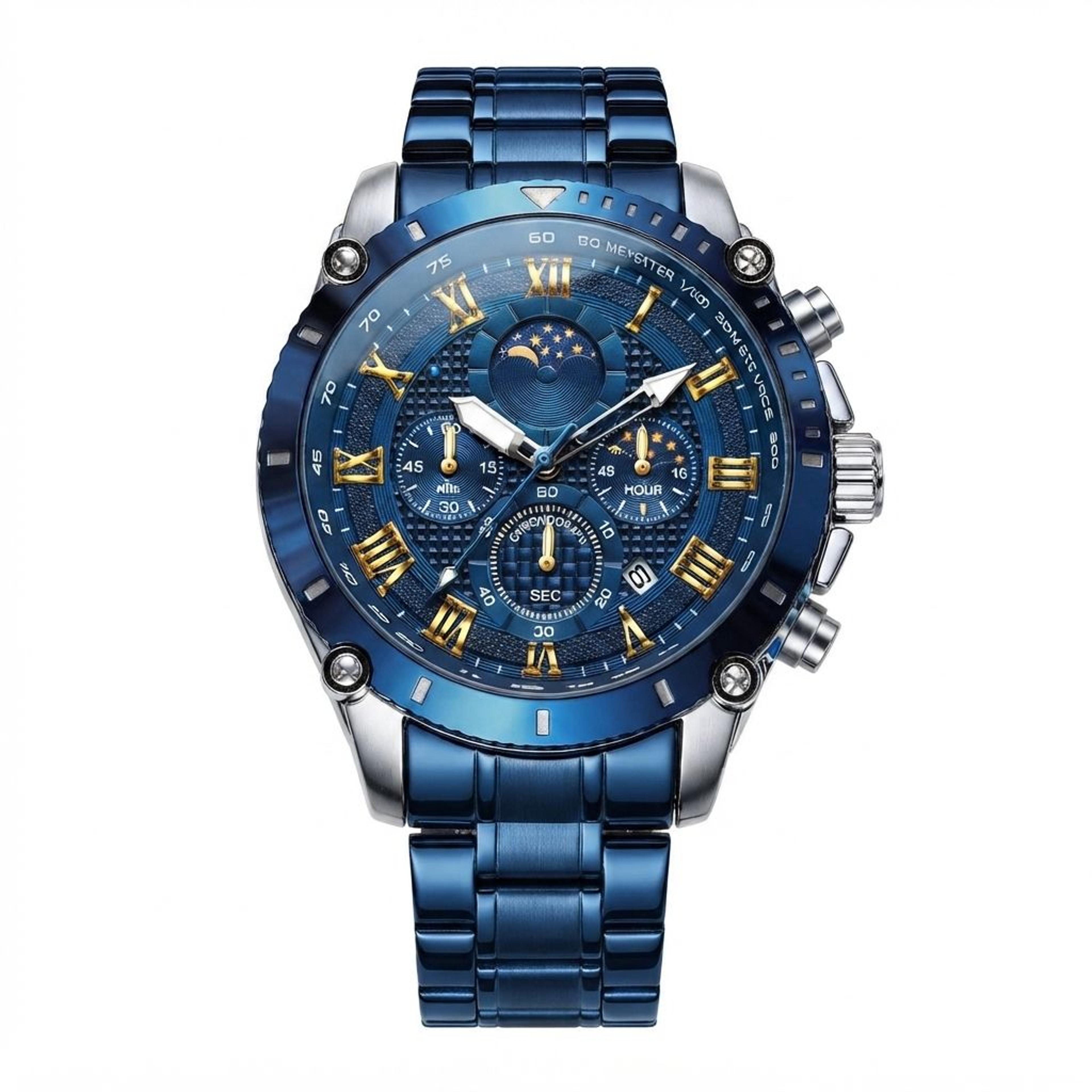 luxury moon phase chronograph quartz watch for men waterproof classic timepiece