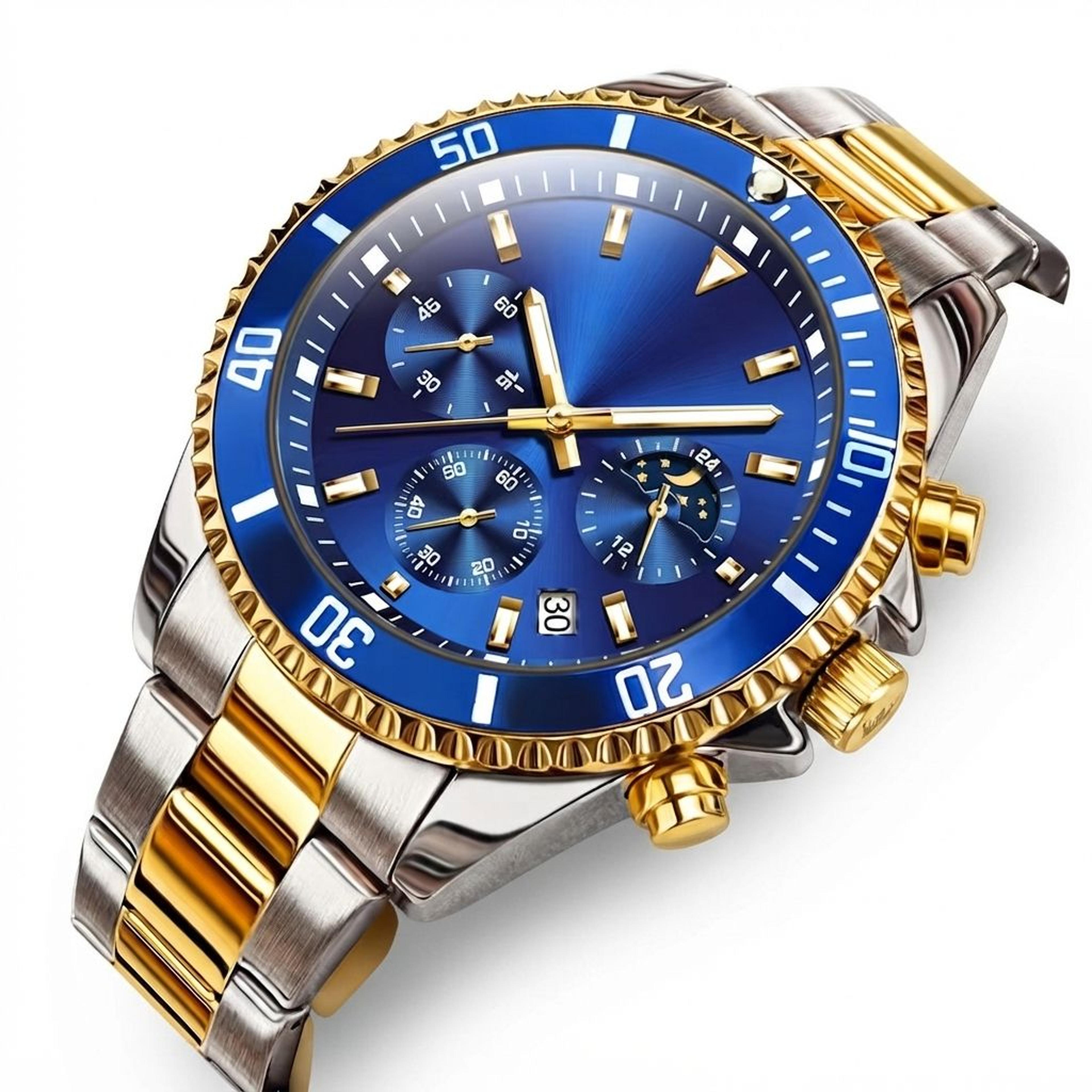 original quartz watch for men stainless steel waterproof chronograph moon phase luxury sports wristwatch