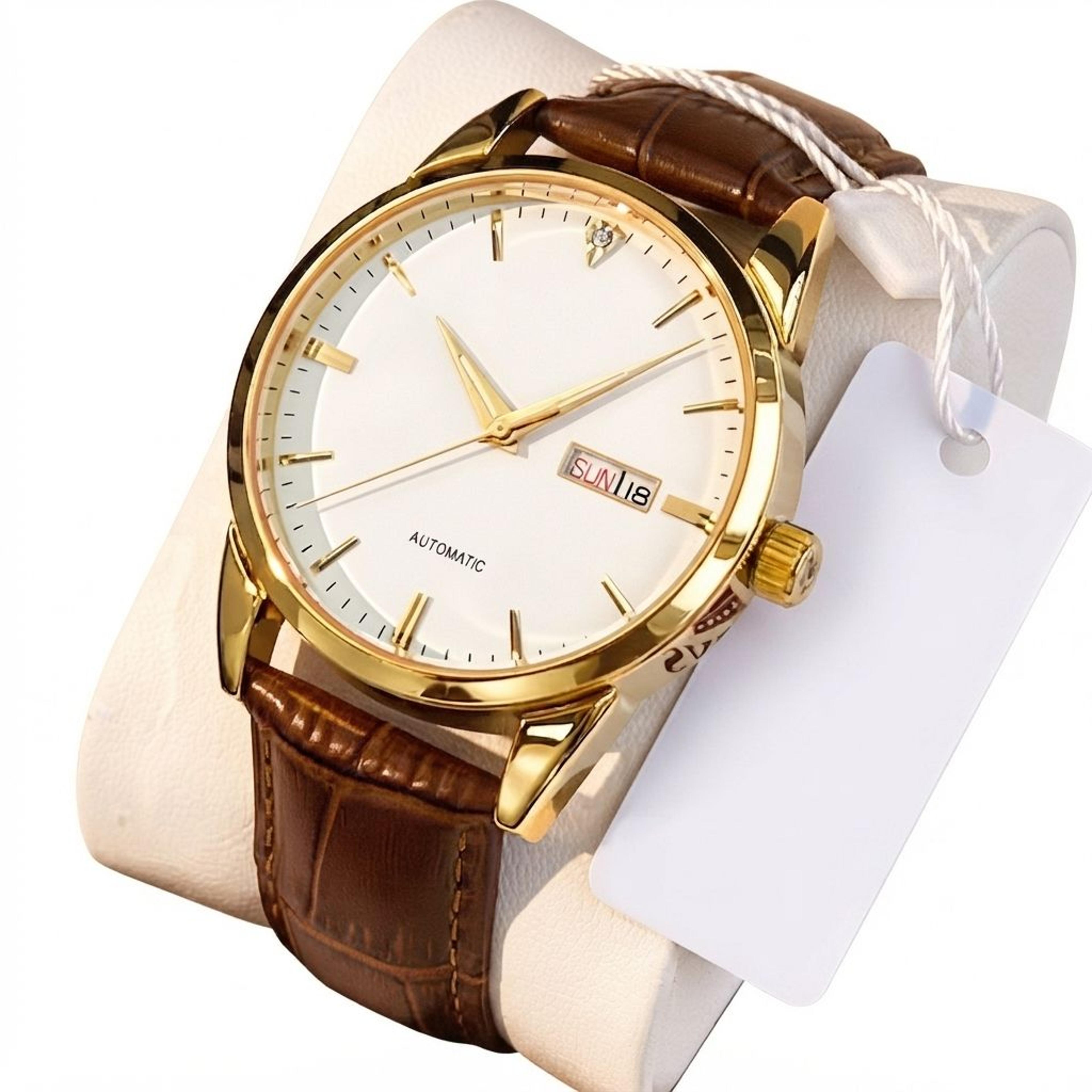 classic men quartz watch with leather strap waterproof date week display casual dress wristwatch