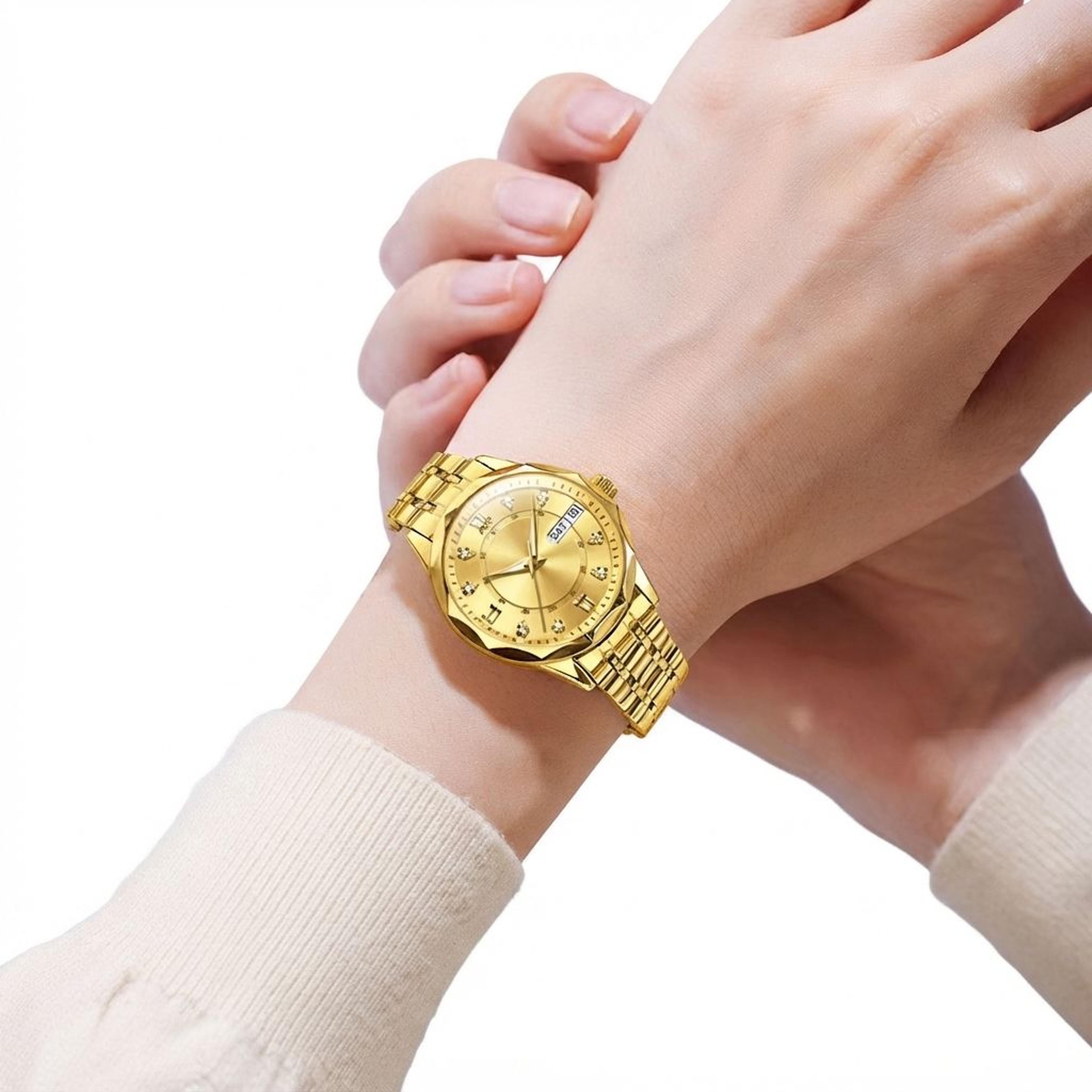 automatic luxury diamond scale stainless steel watch for women with dual calendar waterproof design