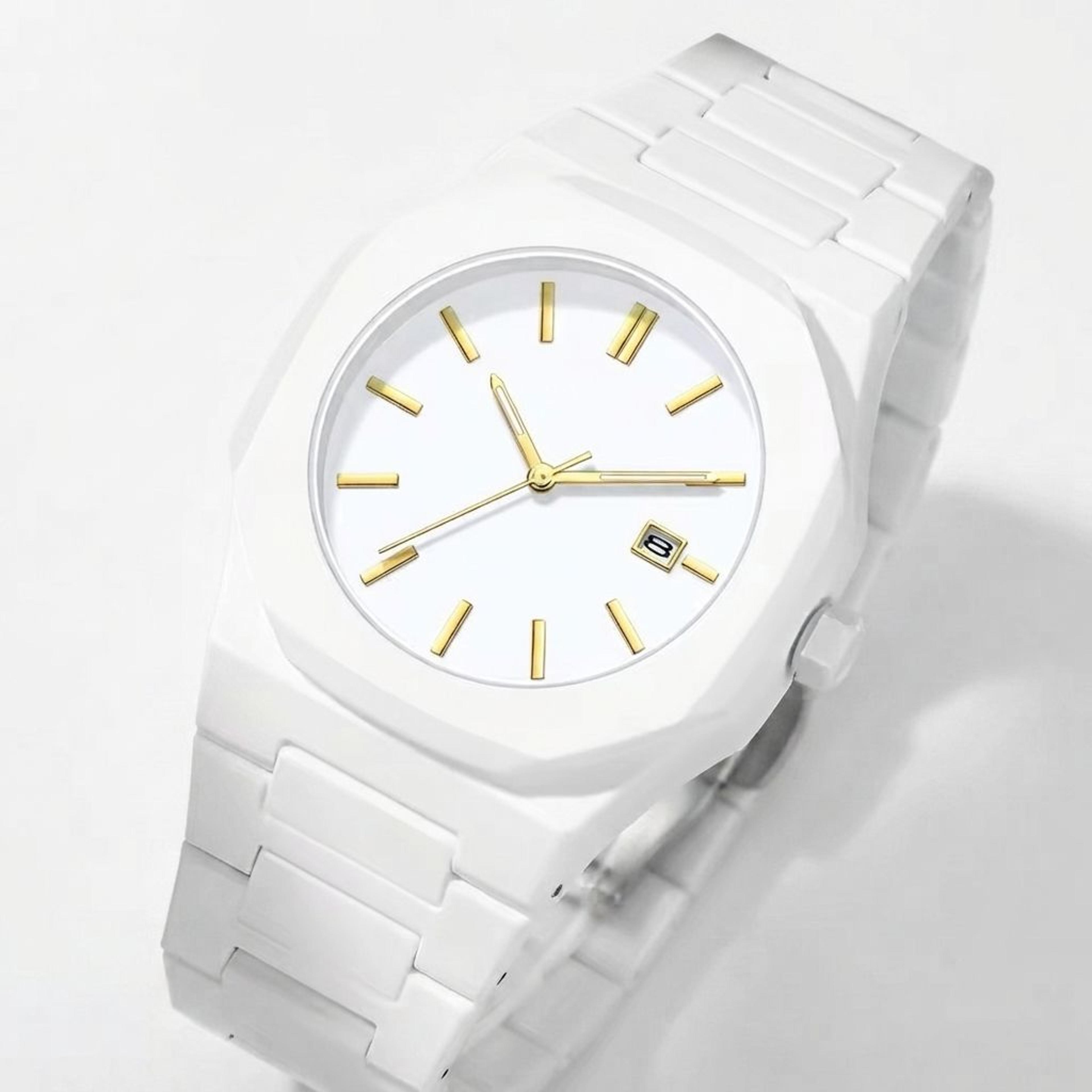 fashion octagonal white dial quartz watch waterproof minimalist wristwatch