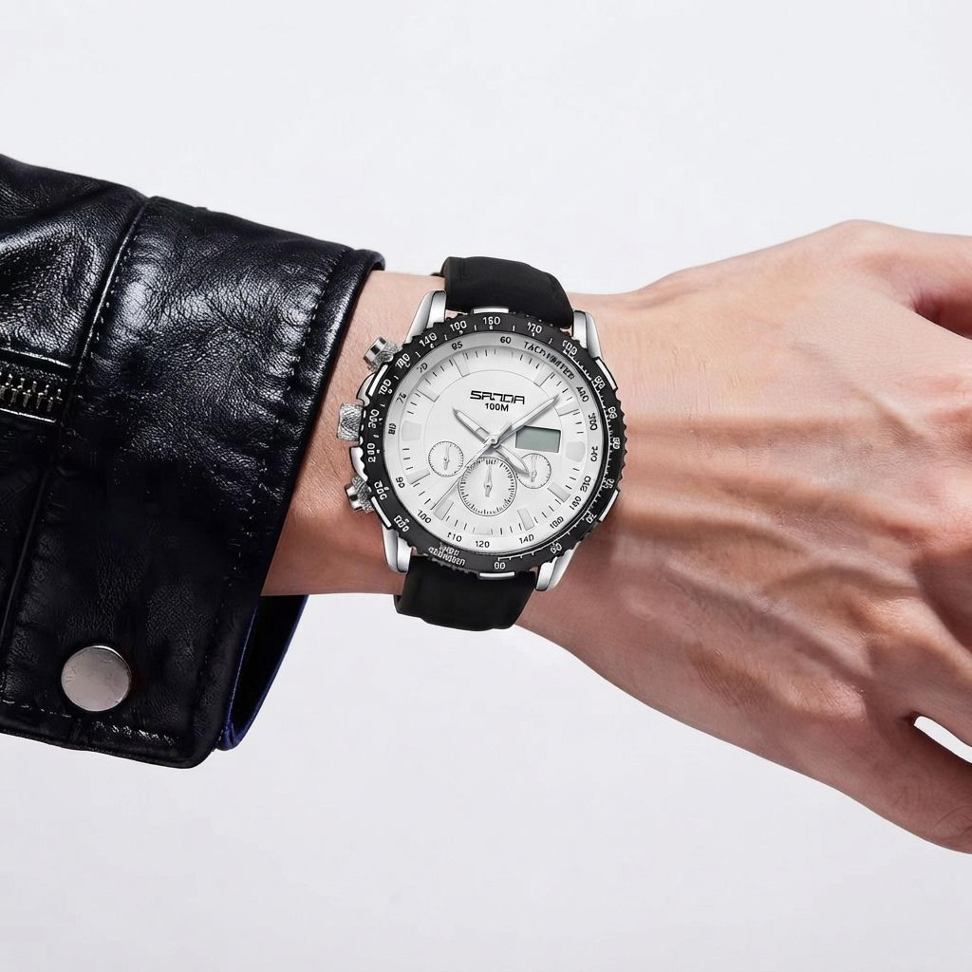dual display mens digital quartz watch with waterproof stopwatch