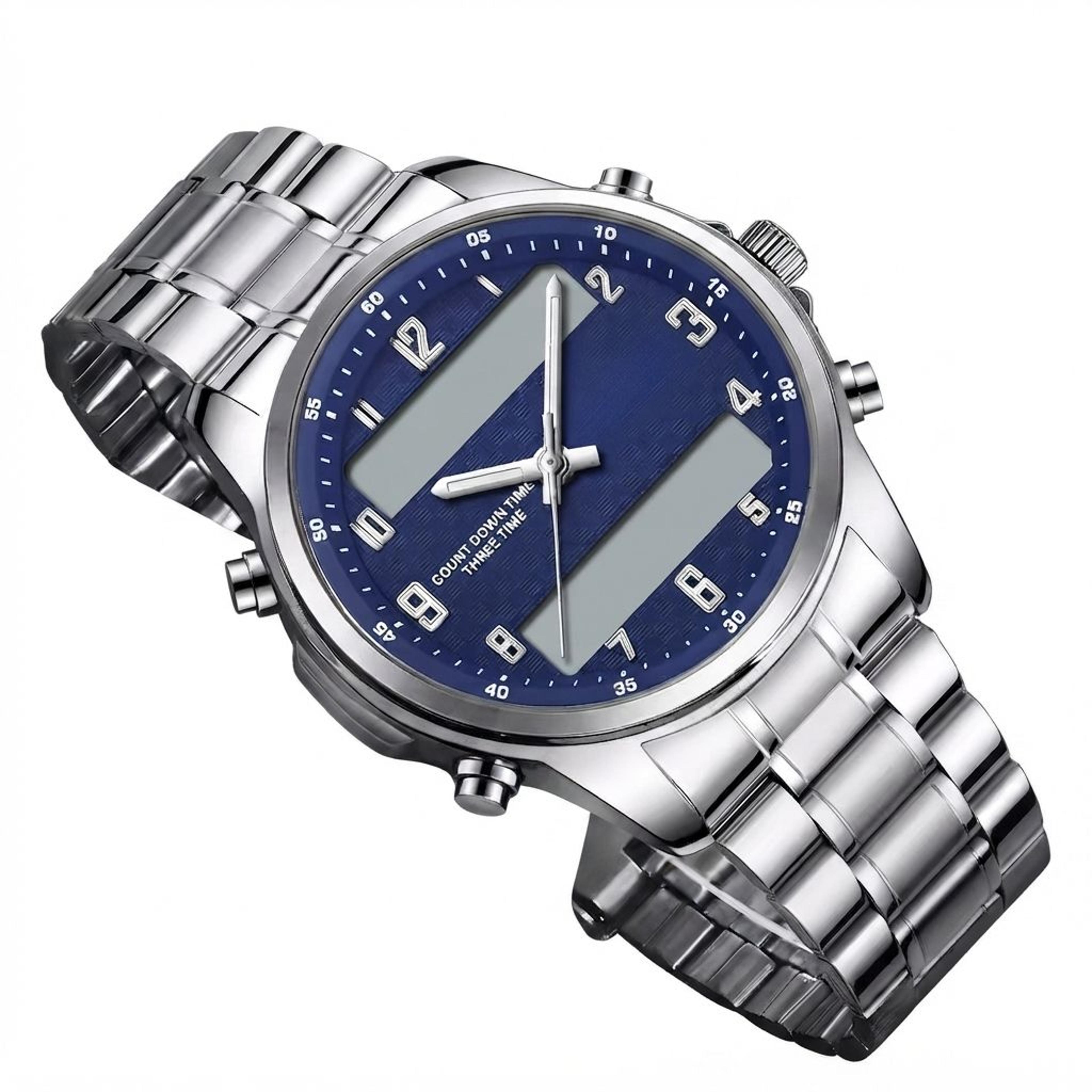 mens digital stainless steel waterproof watch with luminous display and calendar
