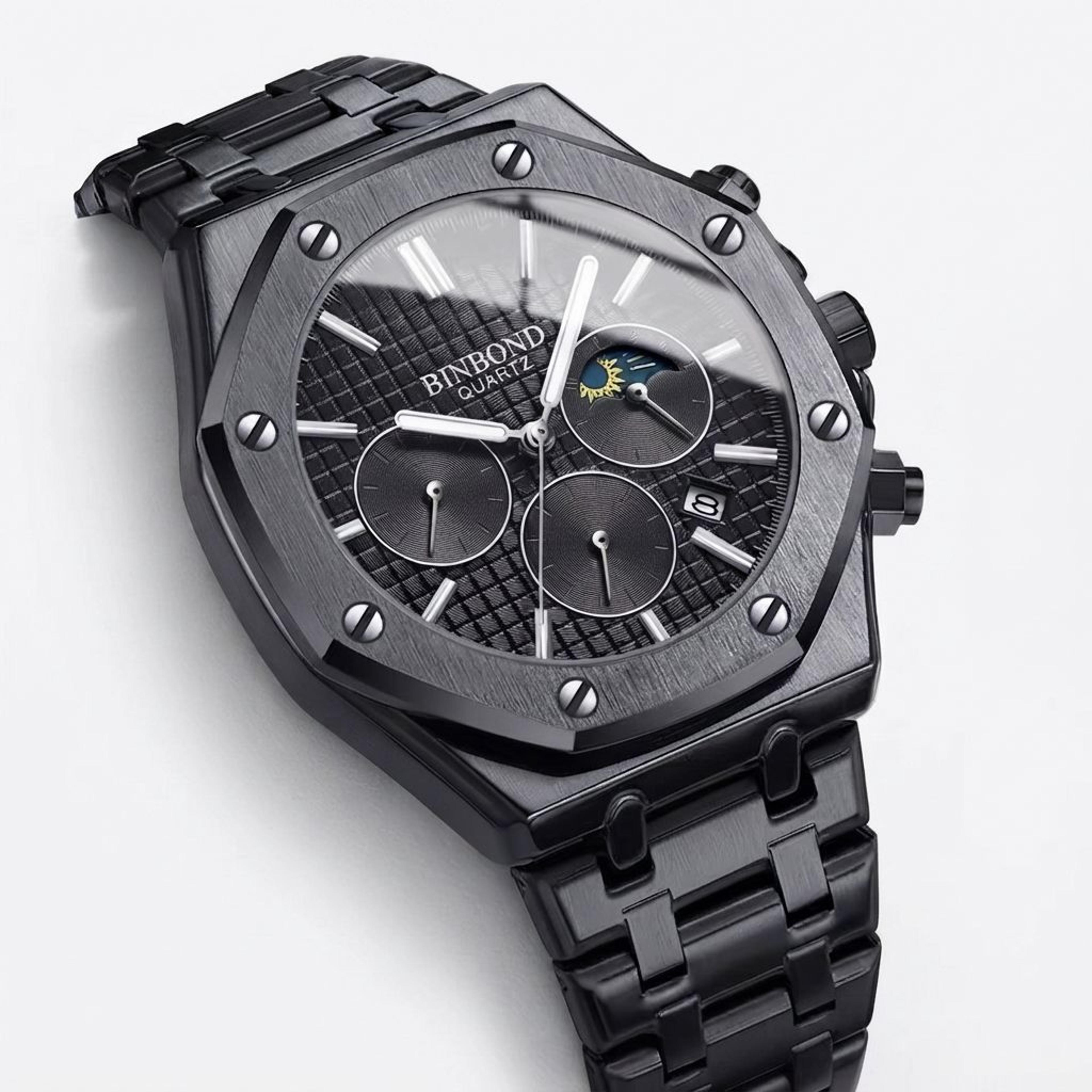 luxury stainless steel night light waterproof men's casual watch with date calendar
