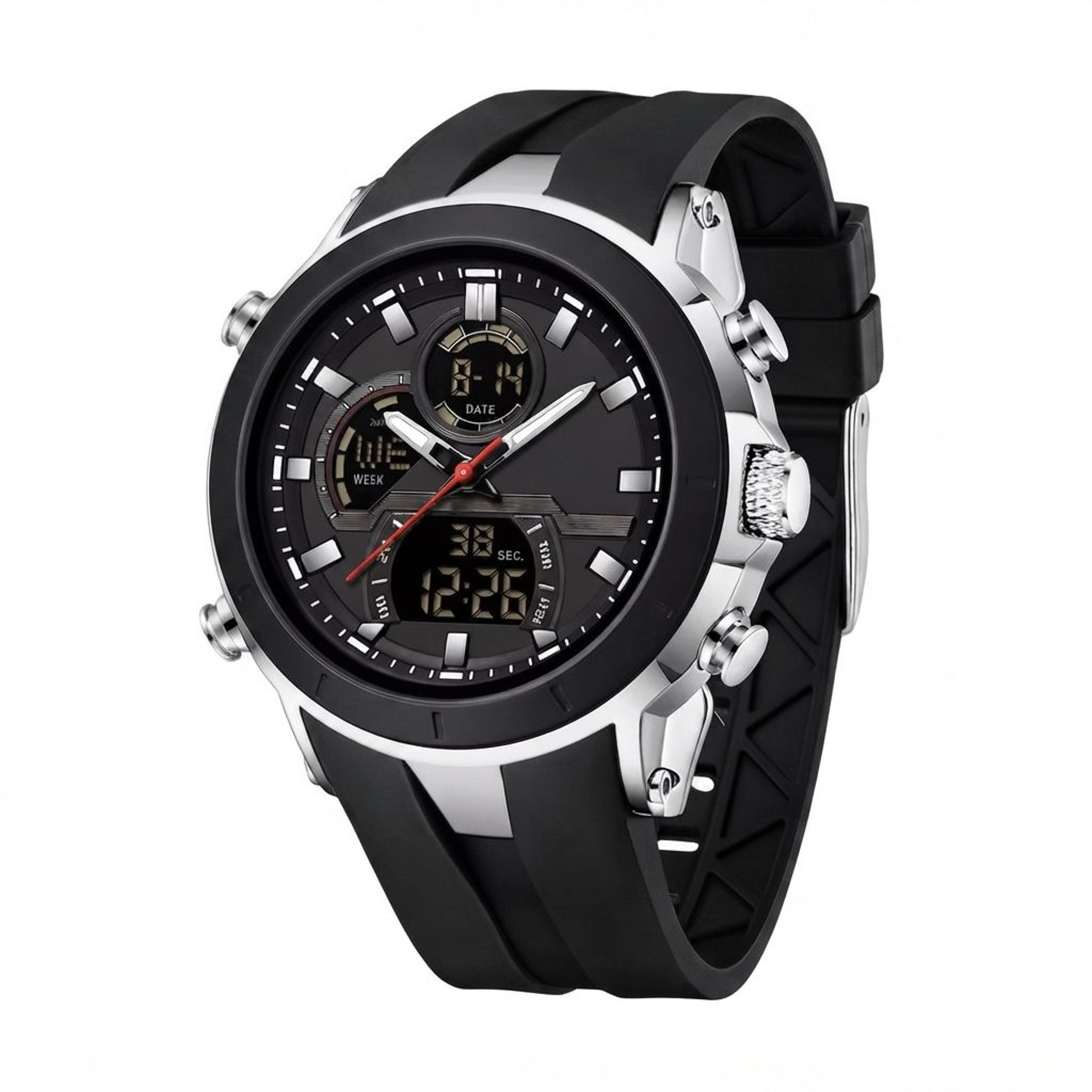 electronic dual display sports watch for men with luminous dial waterproof outdoor design