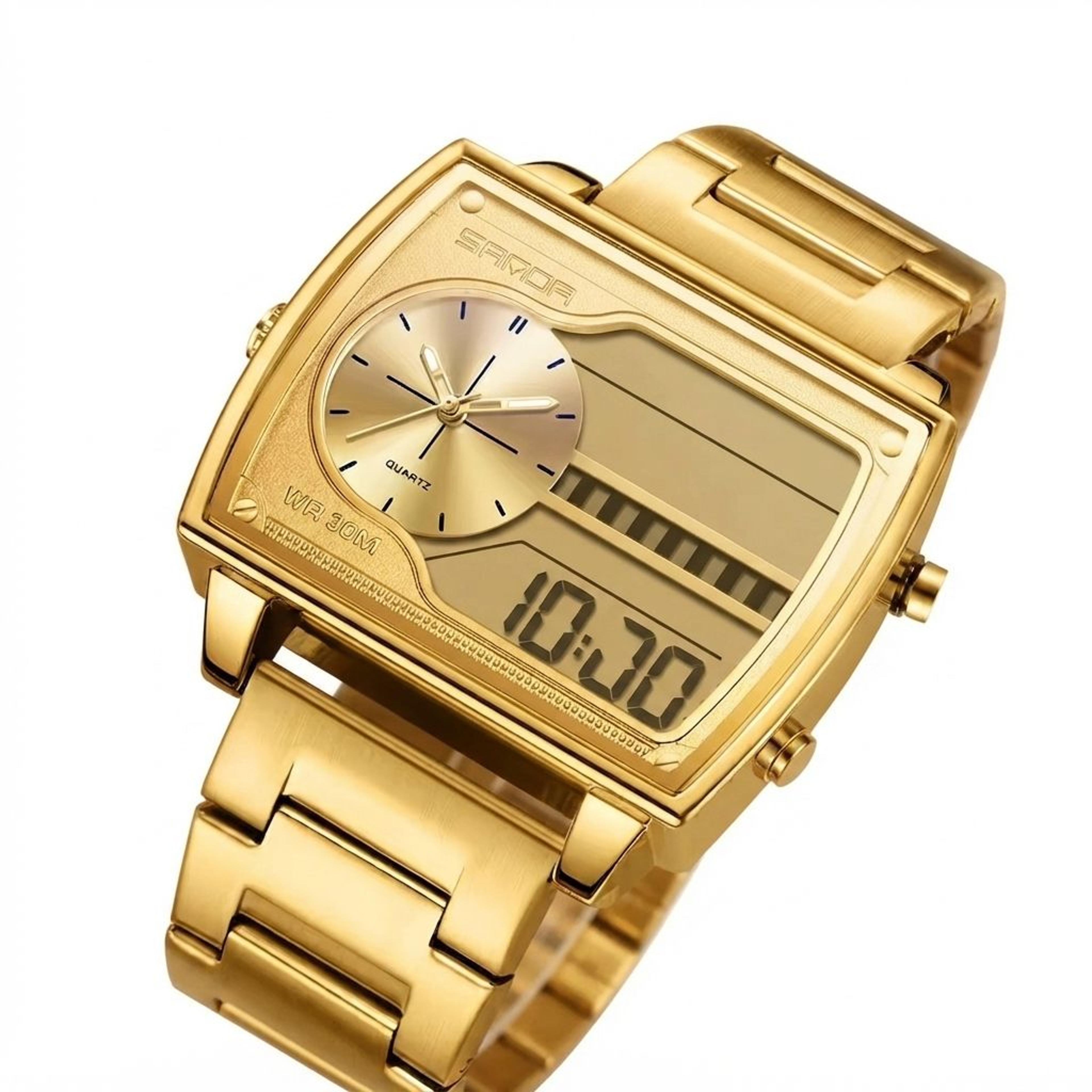 mens square quartz watch with dual display led sports waterproof design