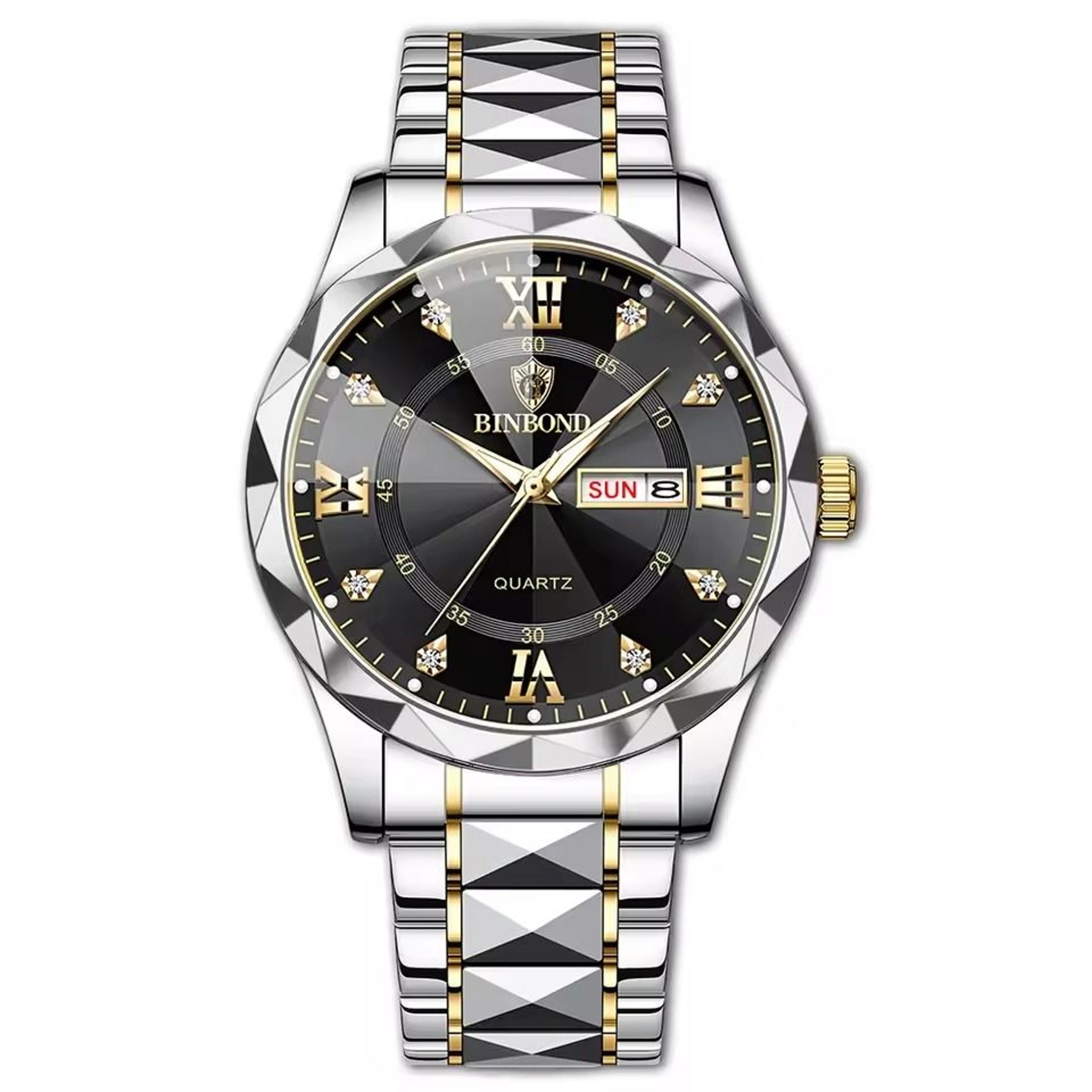 mens waterproof quartz watch with luminous double calendar