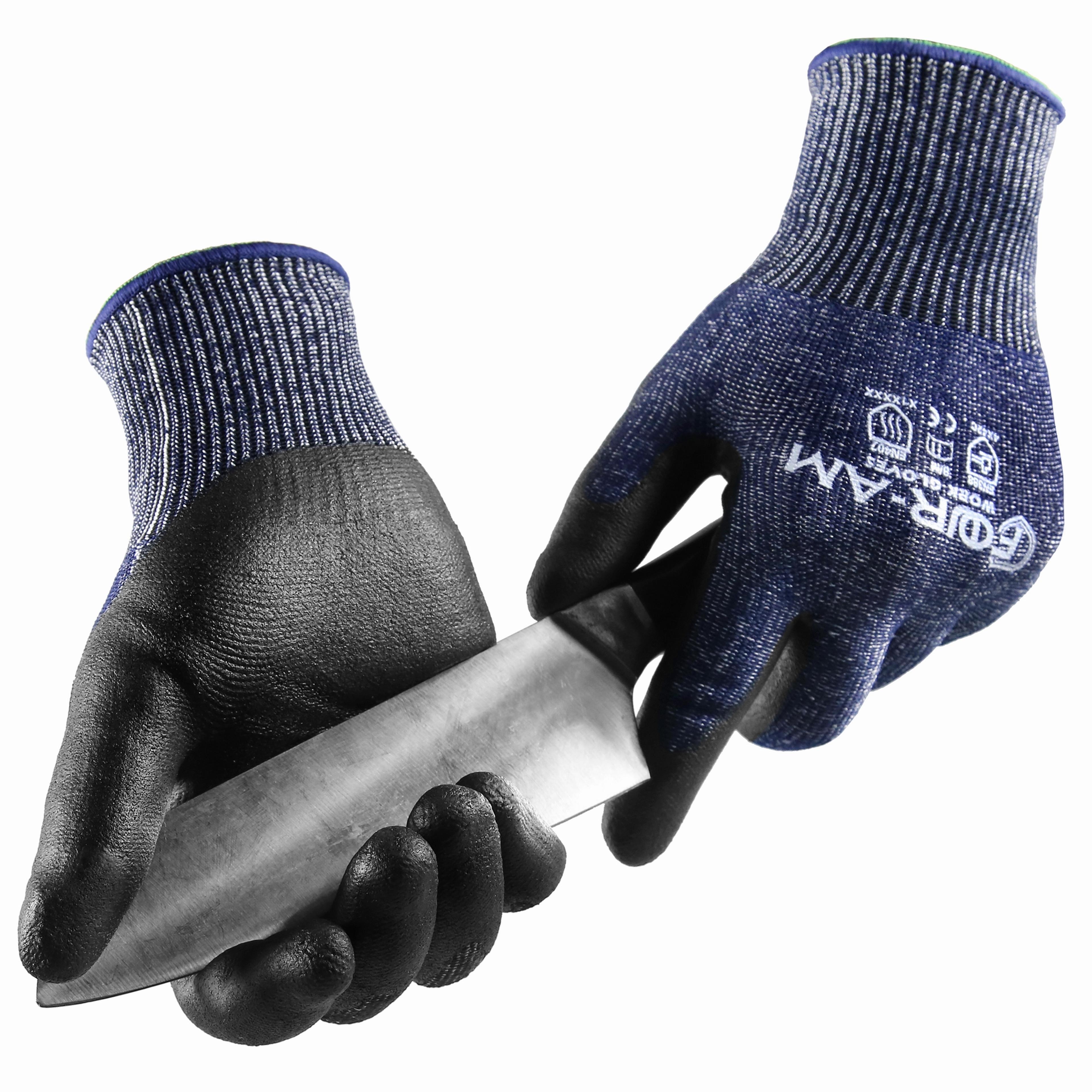 level cut resistant work gloves with nitrile grip and touchscreen