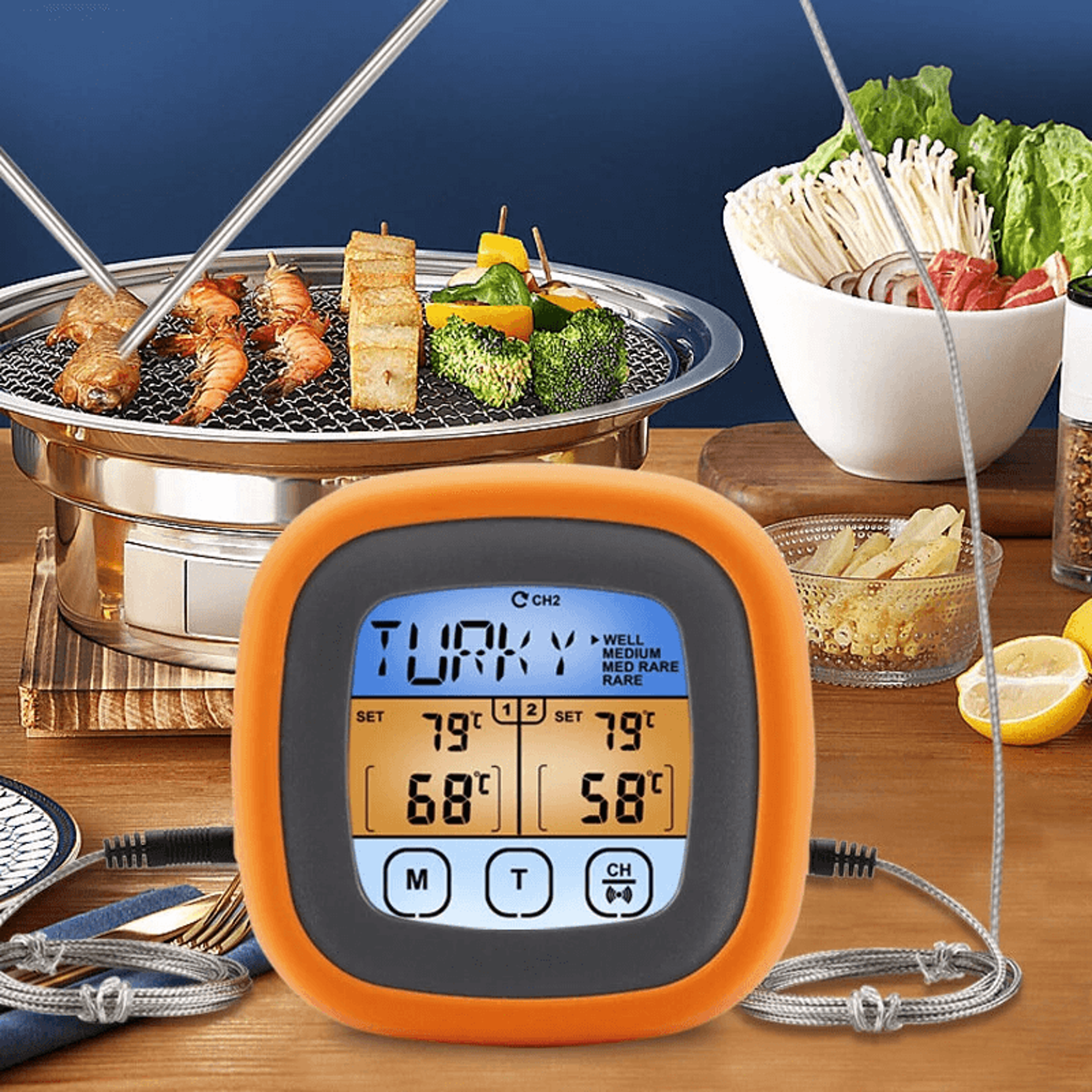 Dual Probe Digital Meat Thermometer With Touchscreen For BBQ Baking And Grilling 1