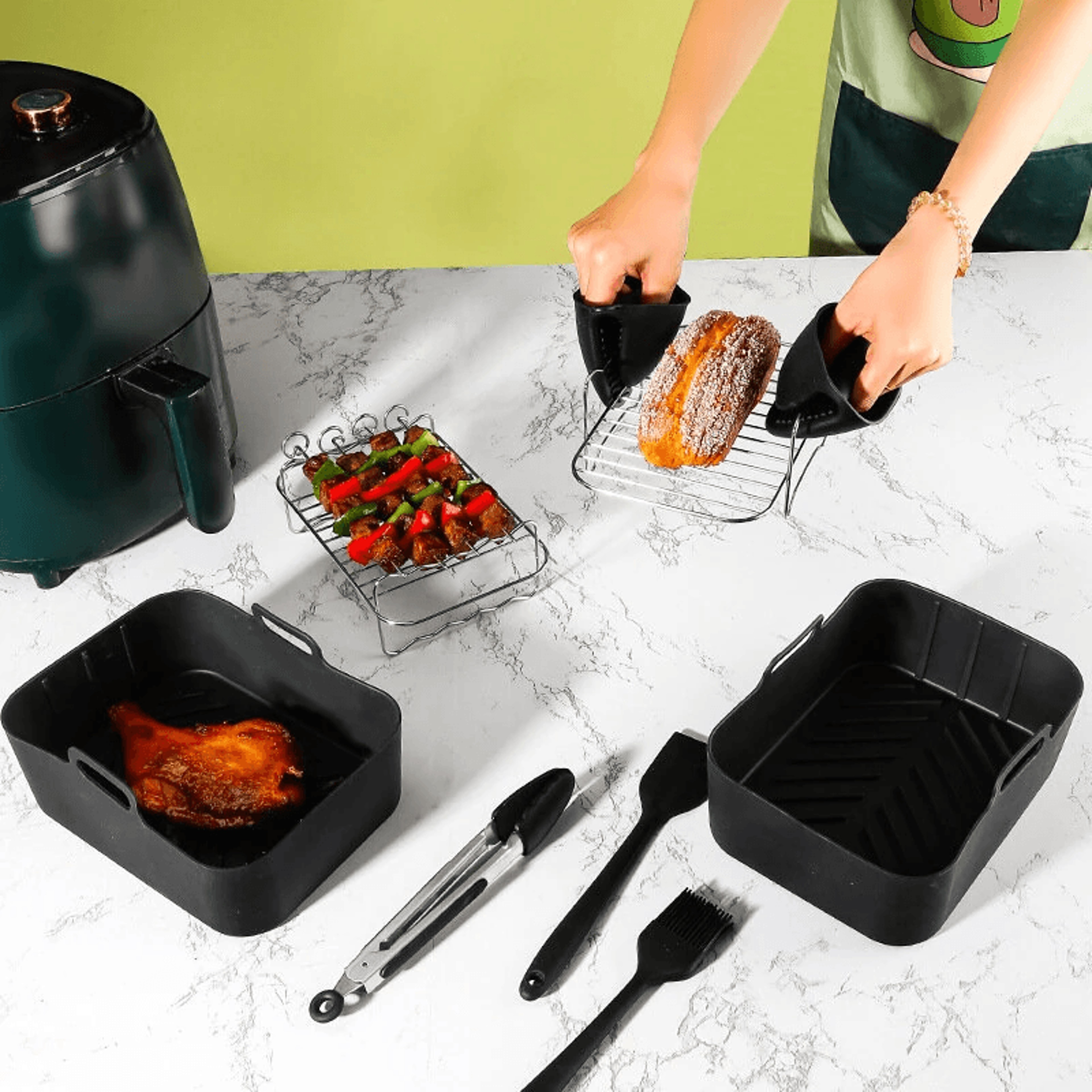 Silicone Air Fryer Liner Set With Gloves And Grill Brush For QT Air Fryers 1