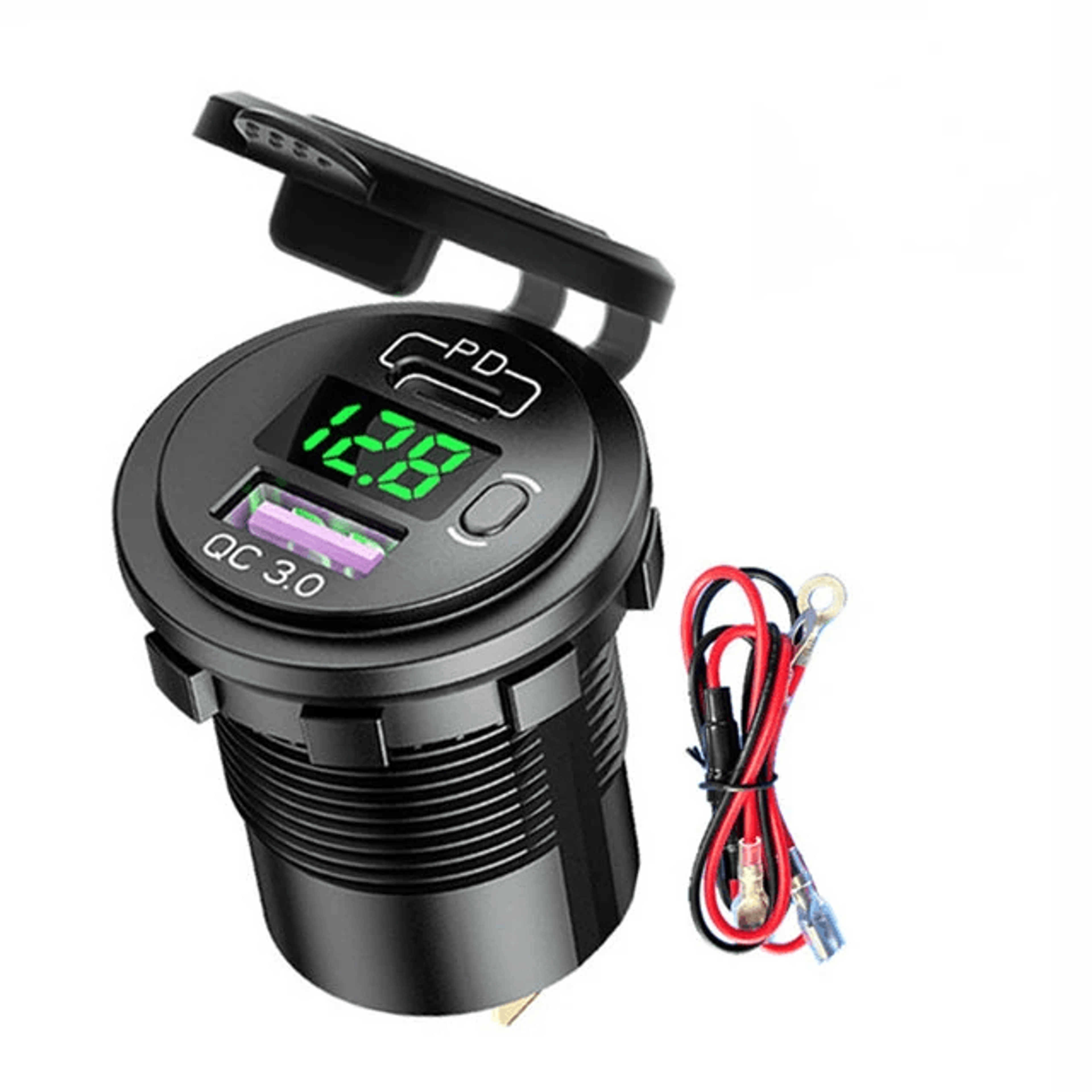 Dual USB Car Charger Socket With Fast Charging And LED Voltmeter 1