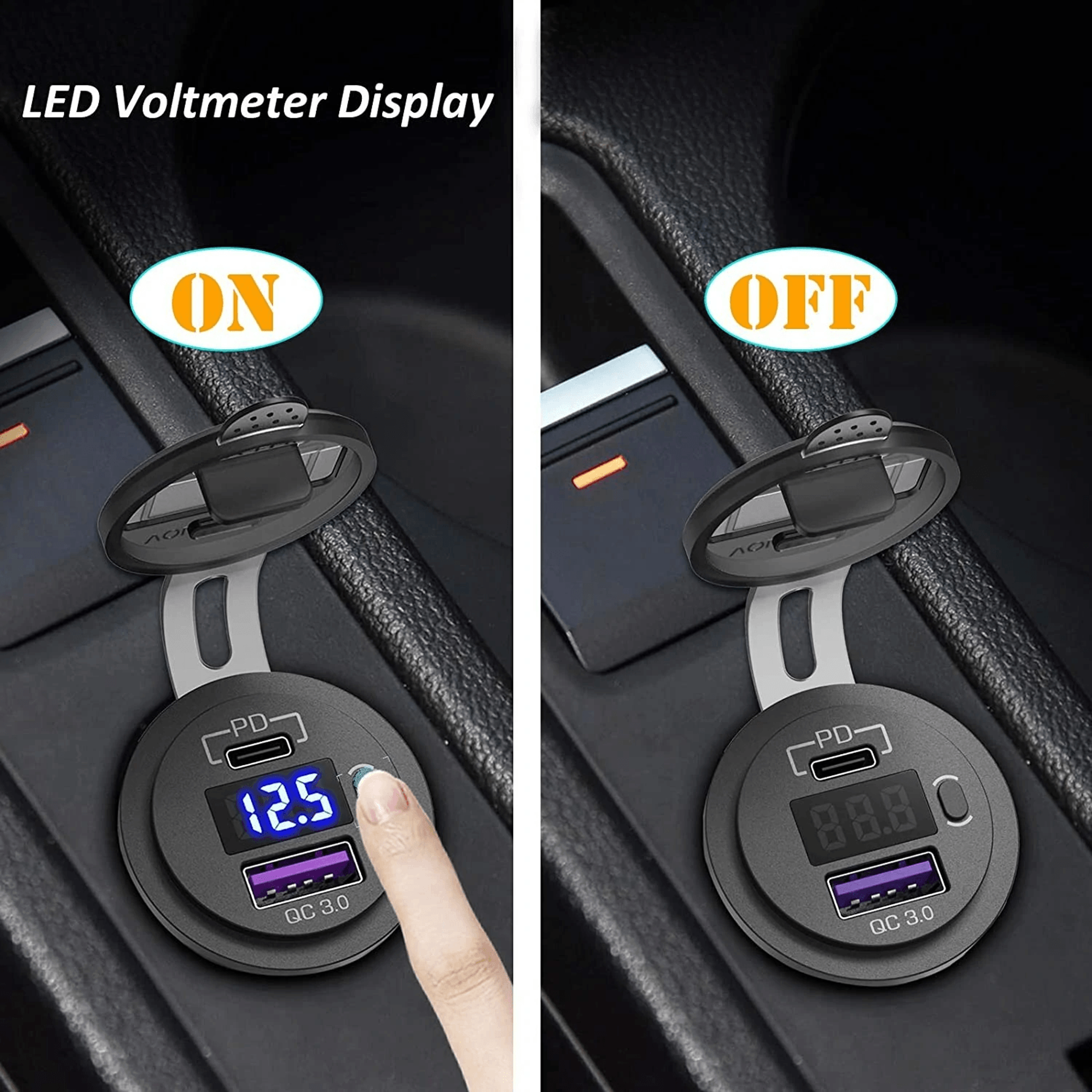 Dual USB Car Charger Socket With Fast Charging And LED Voltmeter 4