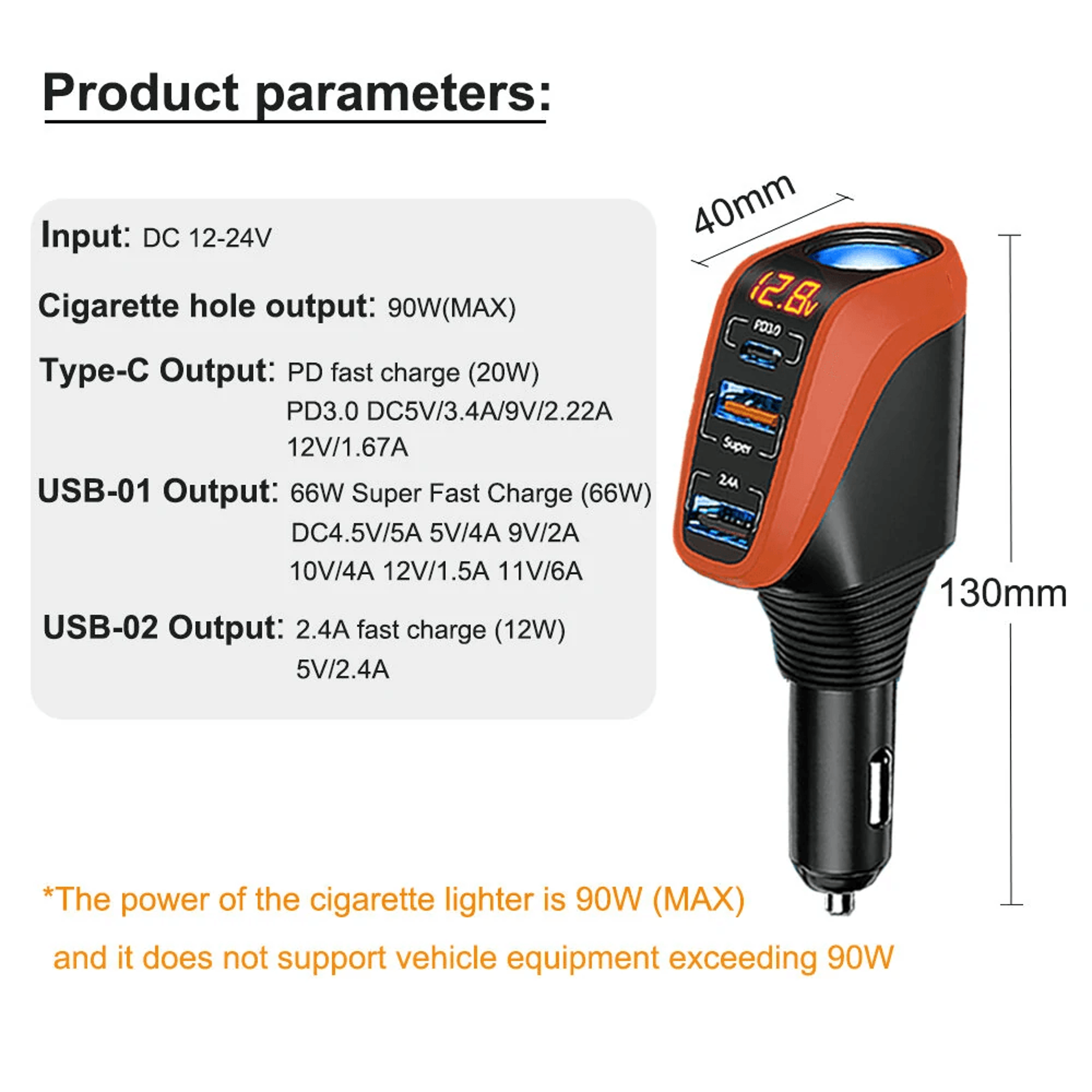 Fast Car Charger With USB C PD QC And LCD Display 8