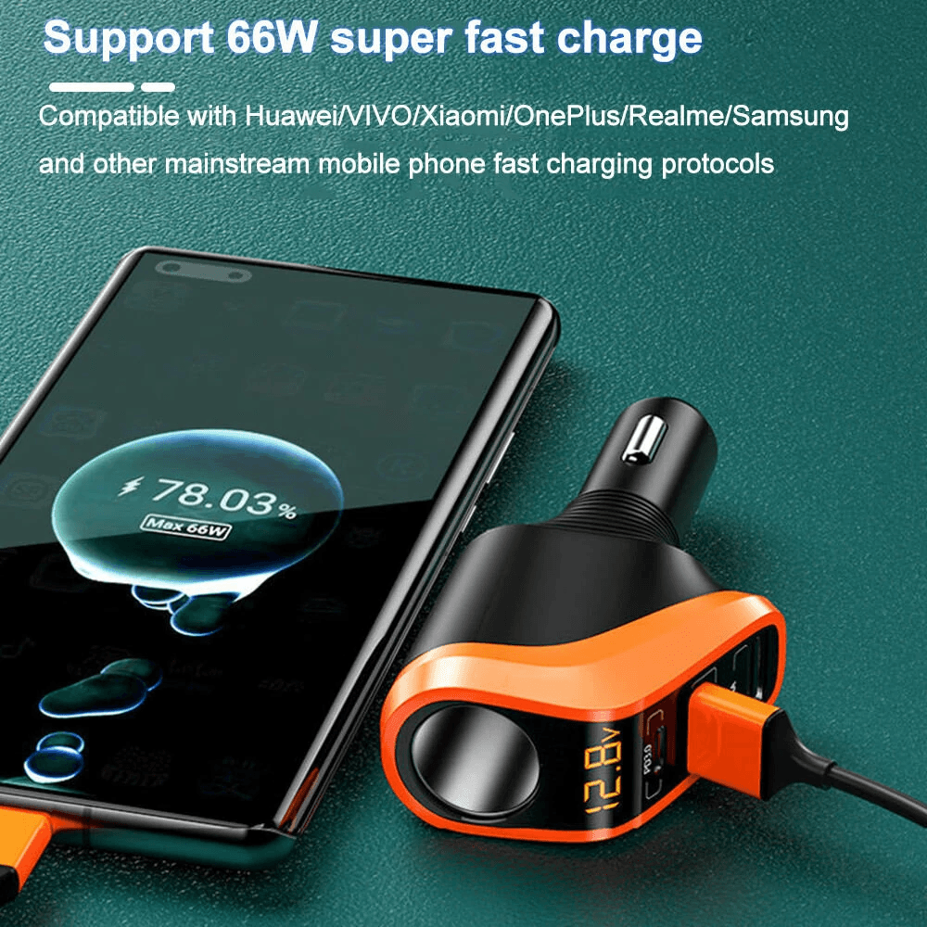 Fast Car Charger With USB C PD QC And LCD Display 5