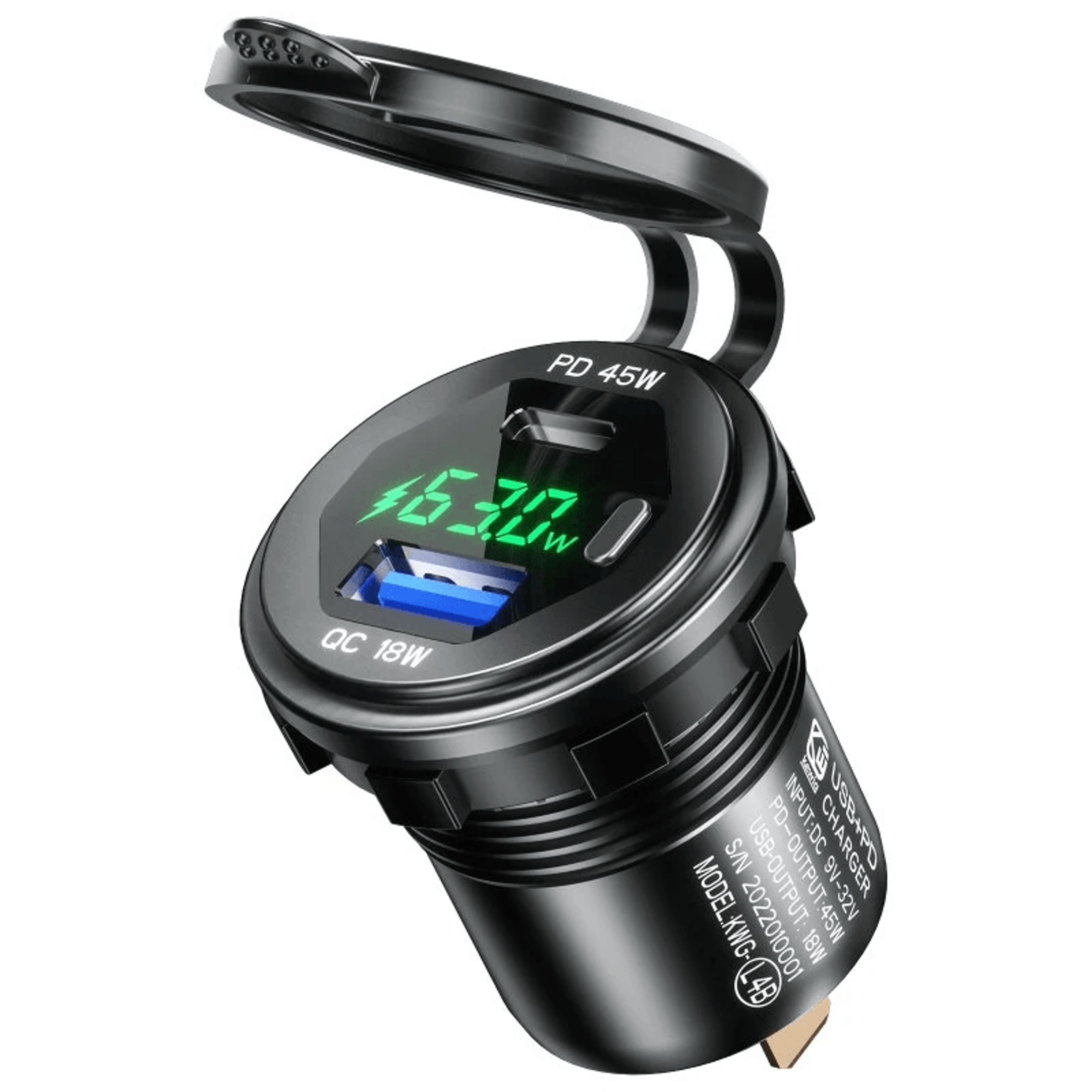 Dual Port USB Car Charger Socket With Fast Charging LED Display And Power Switch 8