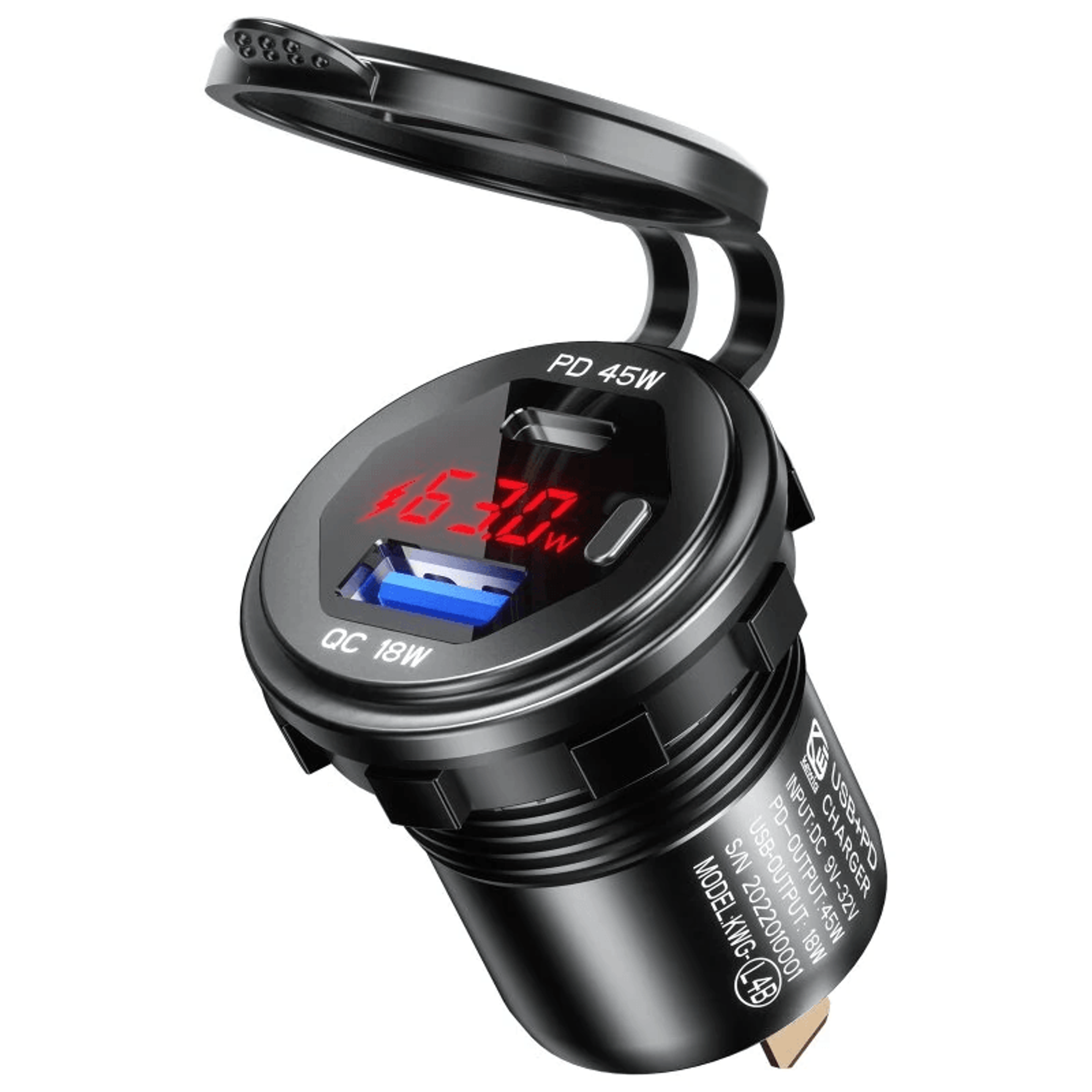 Dual Port USB Car Charger Socket With Fast Charging LED Display And Power Switch 7