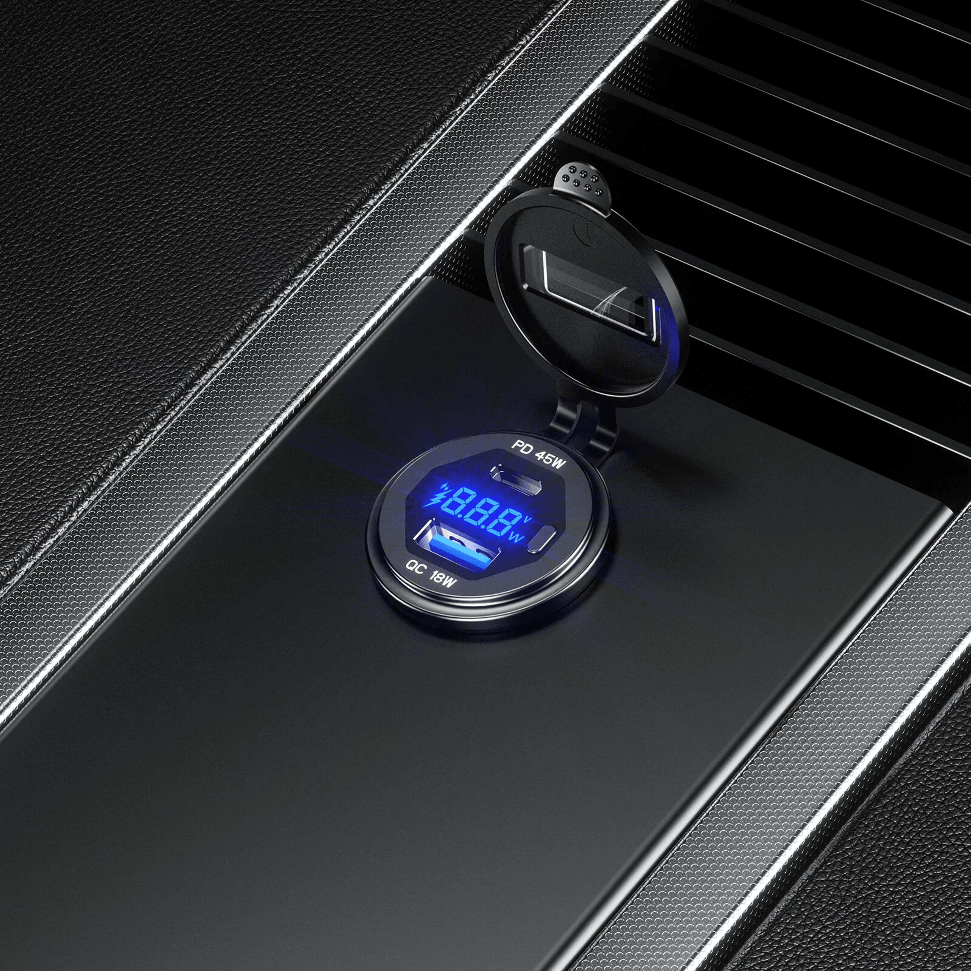 Dual Port USB Car Charger Socket With Fast Charging LED Display And Power Switch 4