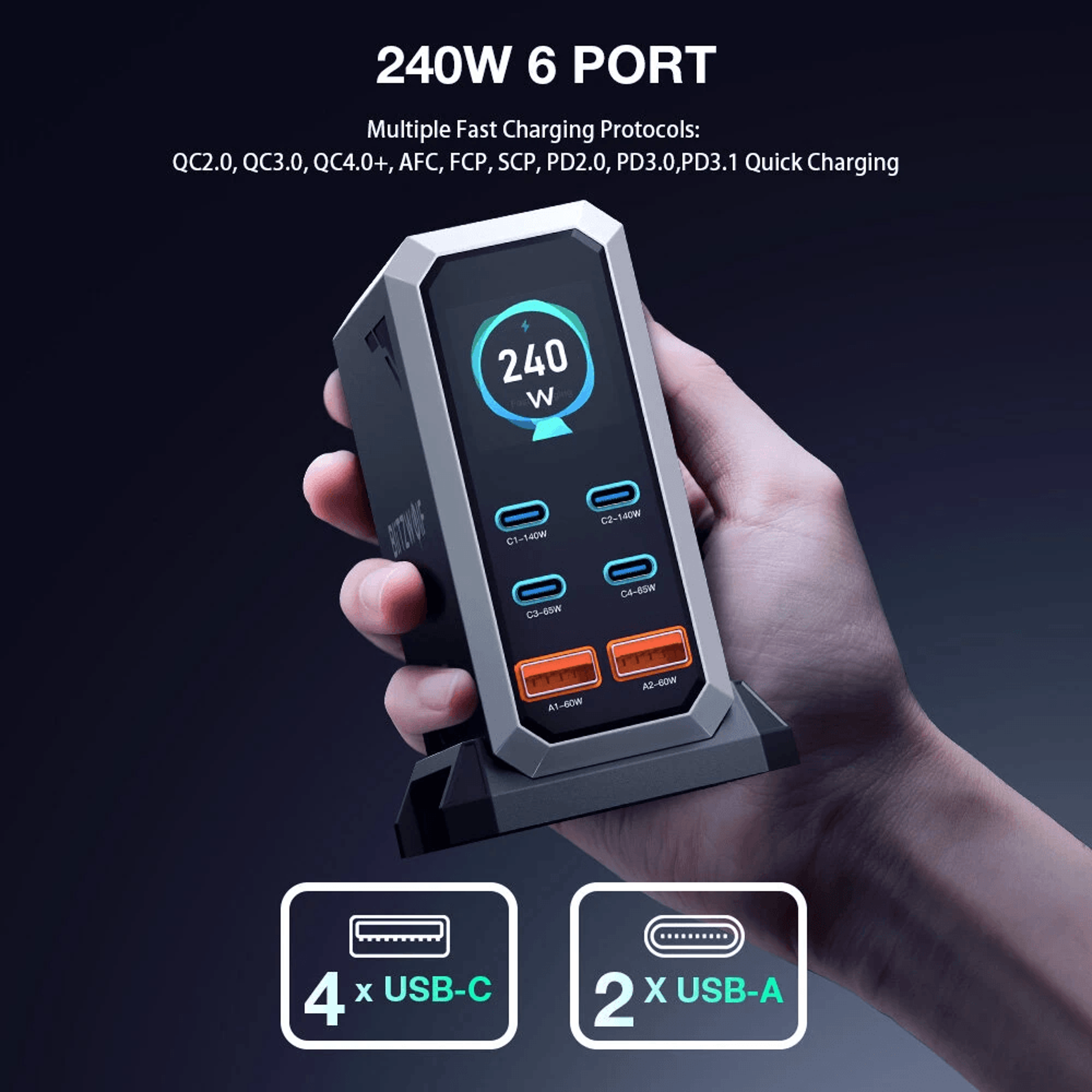 Charger Port USB C Fast Charging Station With Digital Display 7