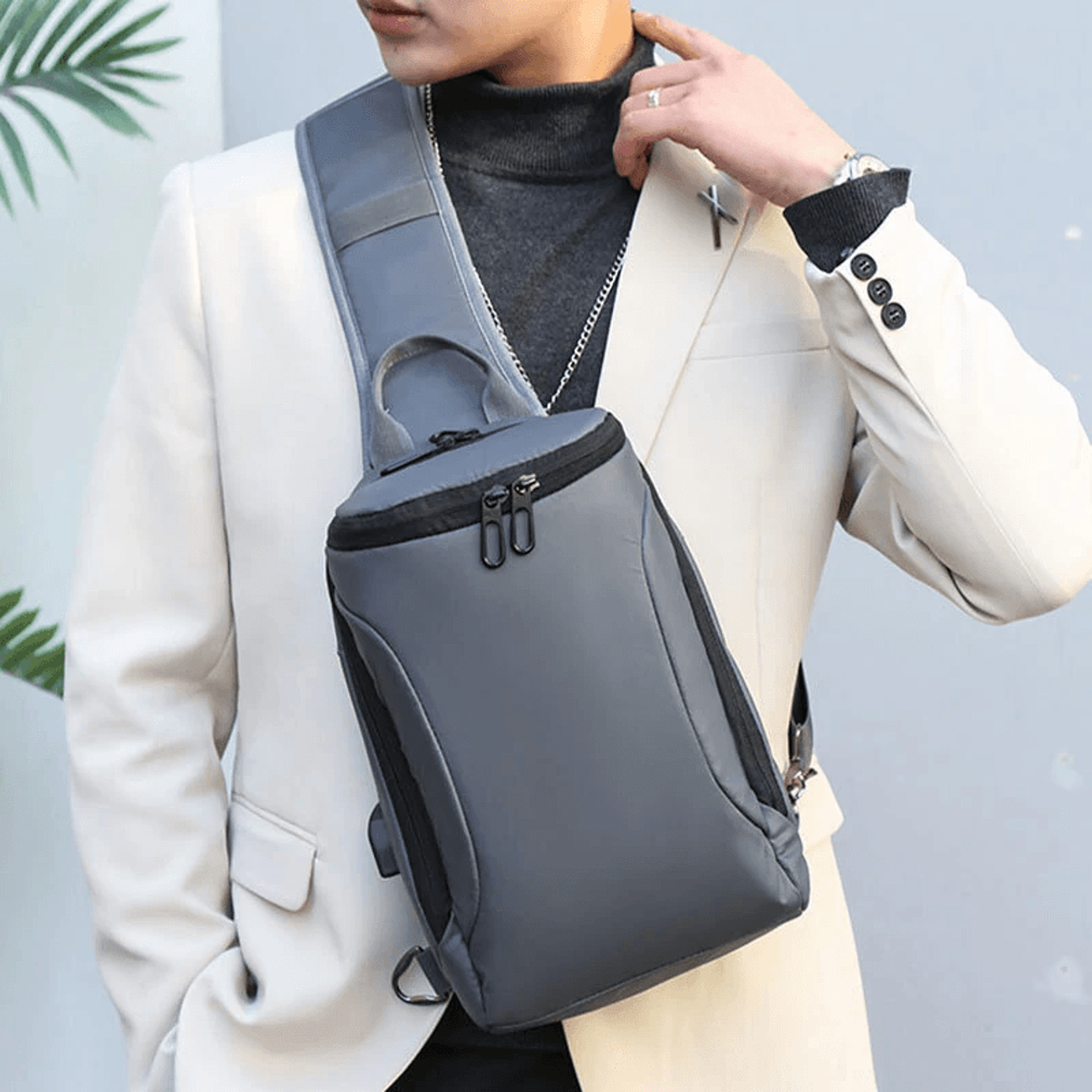 Mens Anti Theft Chest Bag With USB Charging Waterproof Oxford Crossbody Design 2
