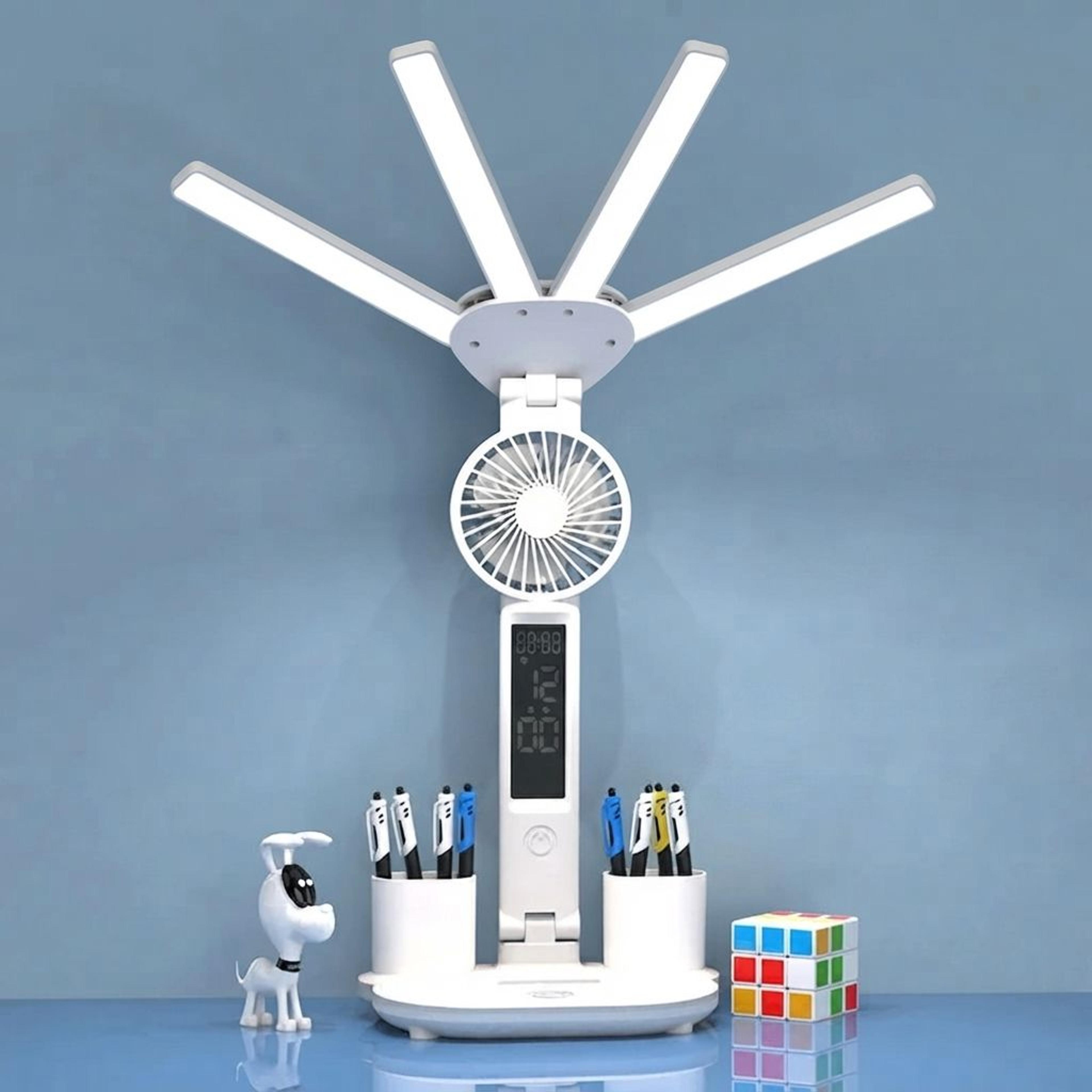 head led desk lamp with digital clock fan touch control and adjustable eye care lighting