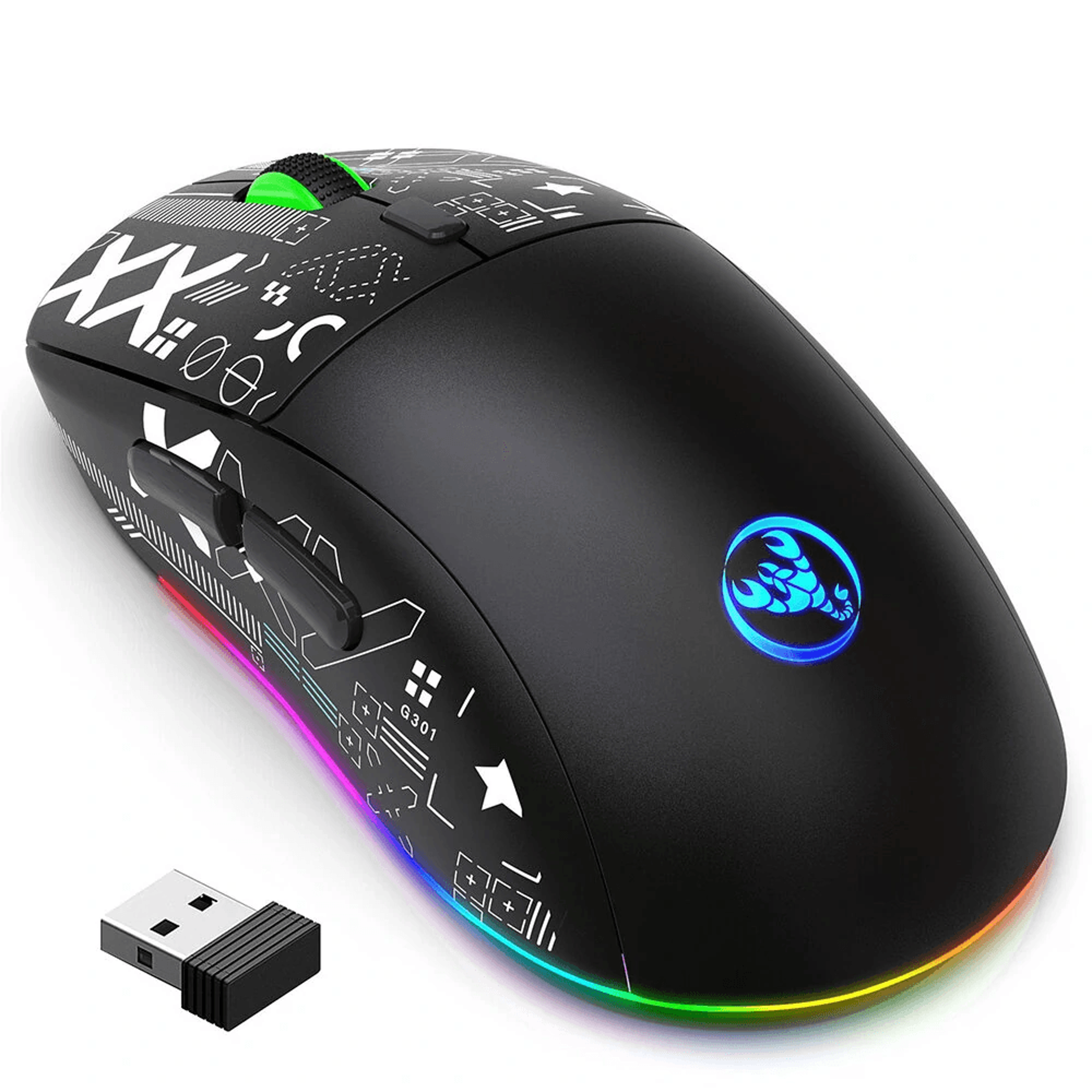 triple mode wireless gaming mouse with rgb lighting rechargeable battery and adjustable dpi