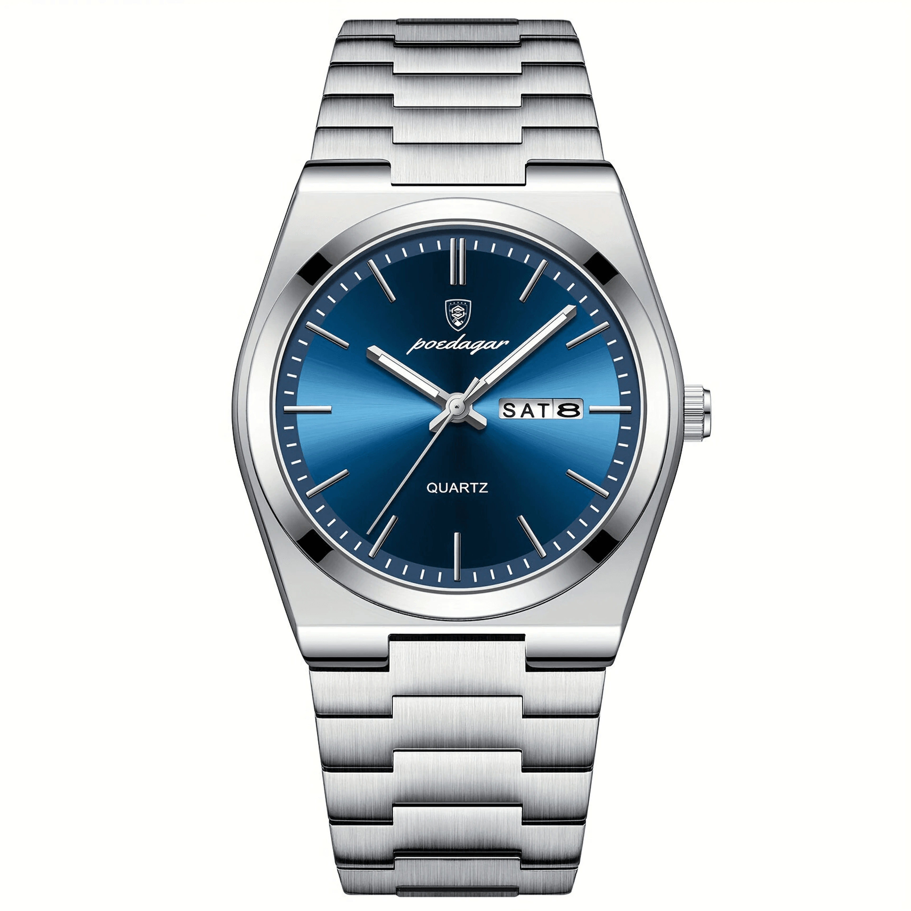 Mens Stainless Steel Quartz Watch With Luminous Hands Date Week Display And Water Resistance 8