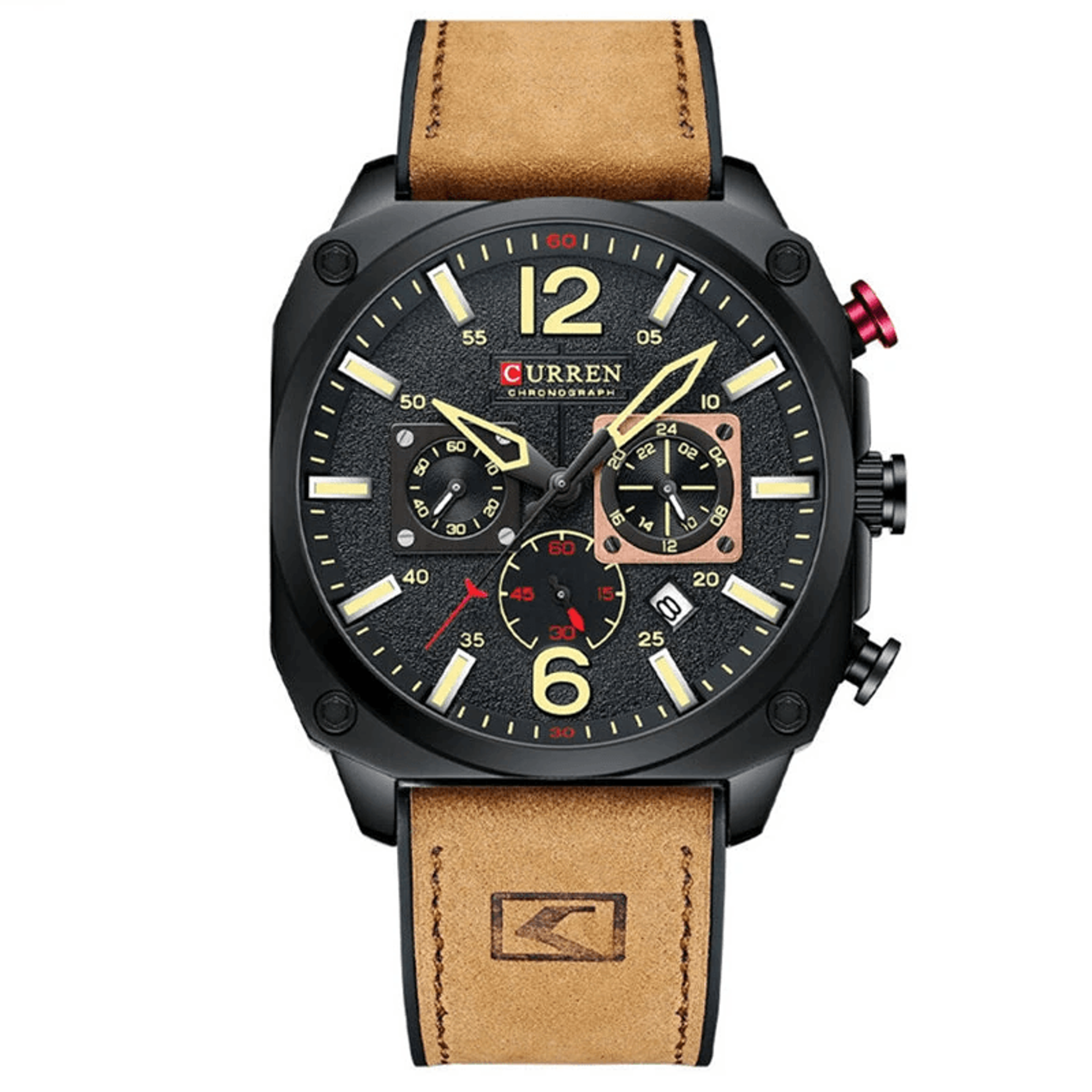 men's sports chronograph quartz watch with luminous display and calendar