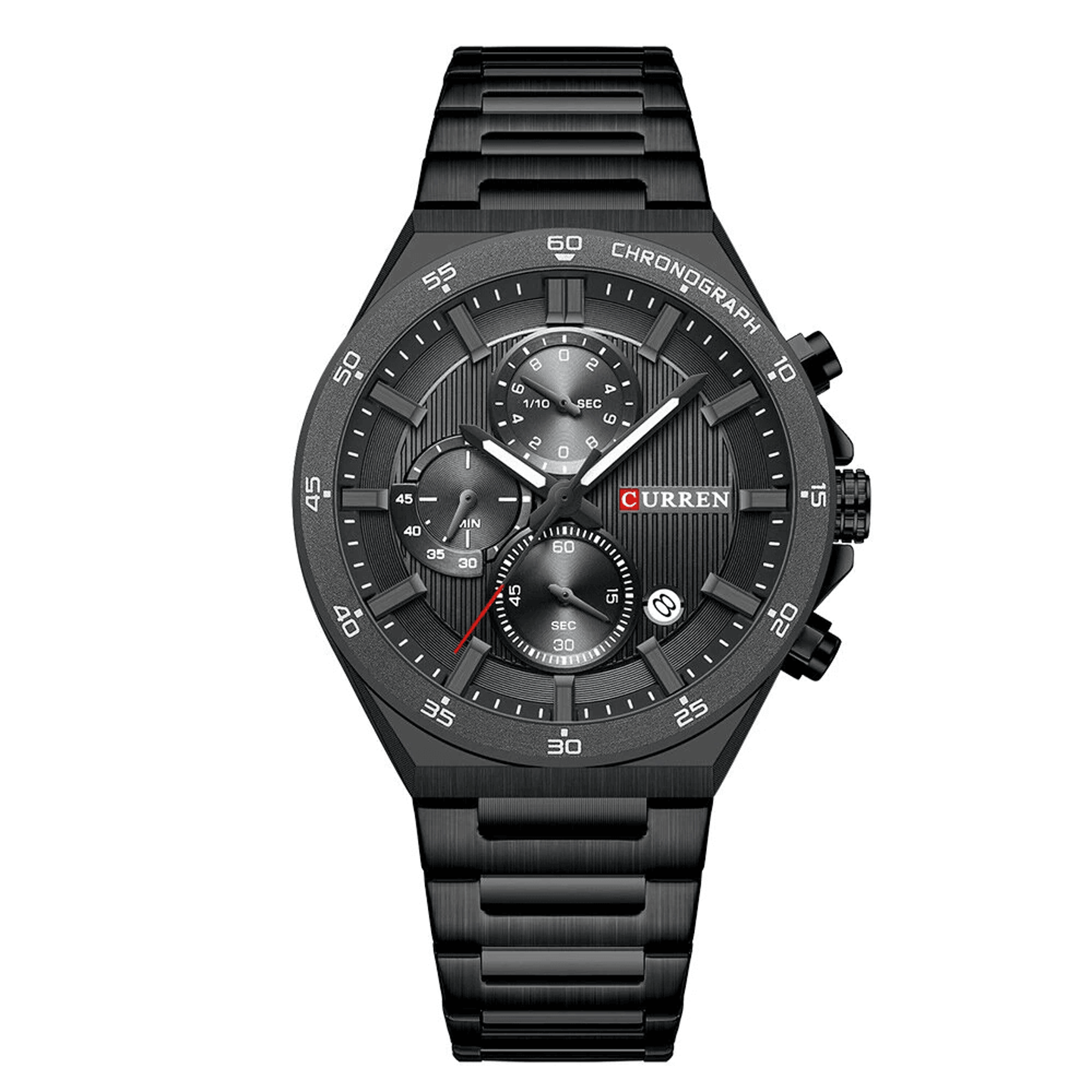 mens stainless steel chronograph watch waterproof luminous quartz wristwatch