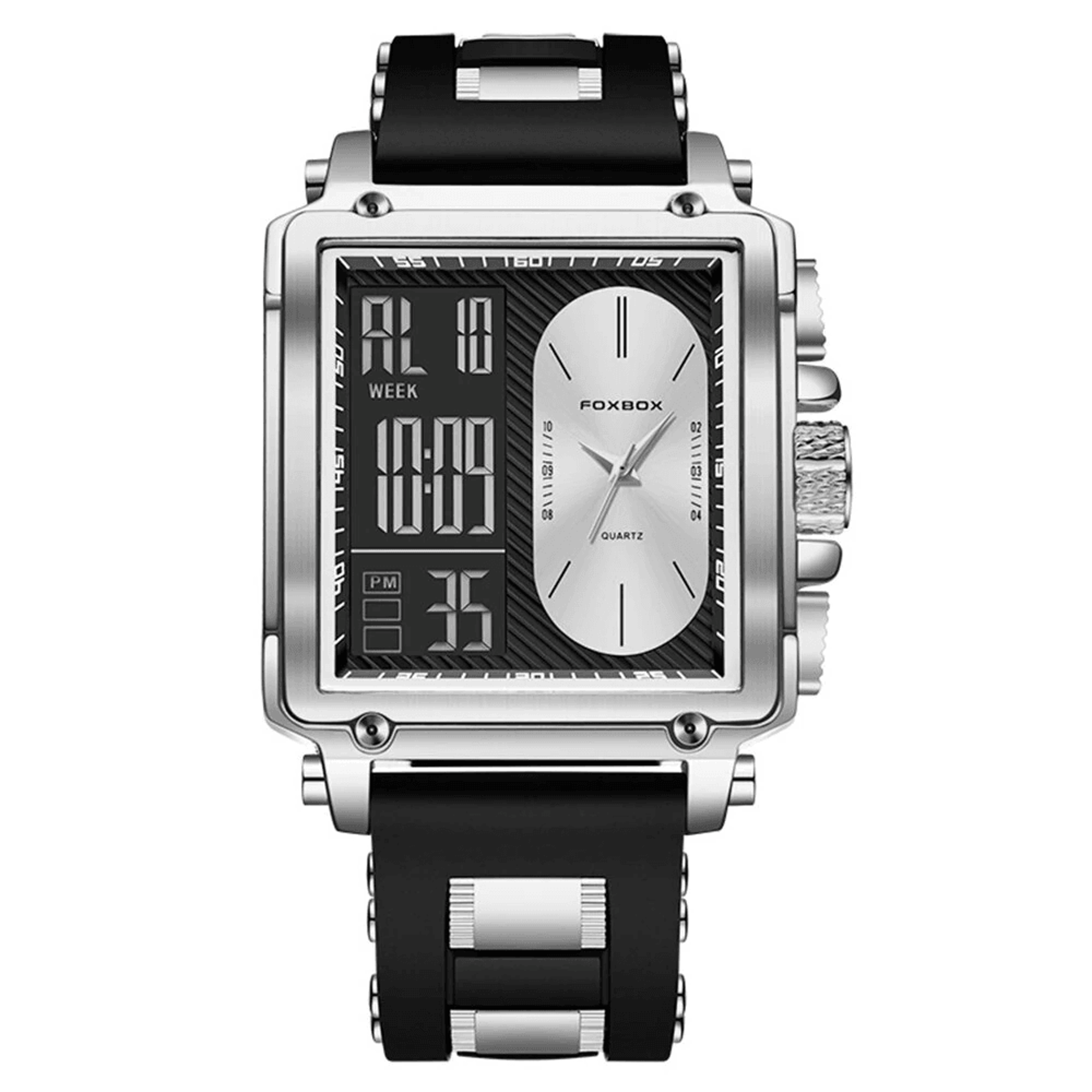 Mens Square Dual Display Watch Waterproof Luminous Business Casual Sports Wristwatch 8