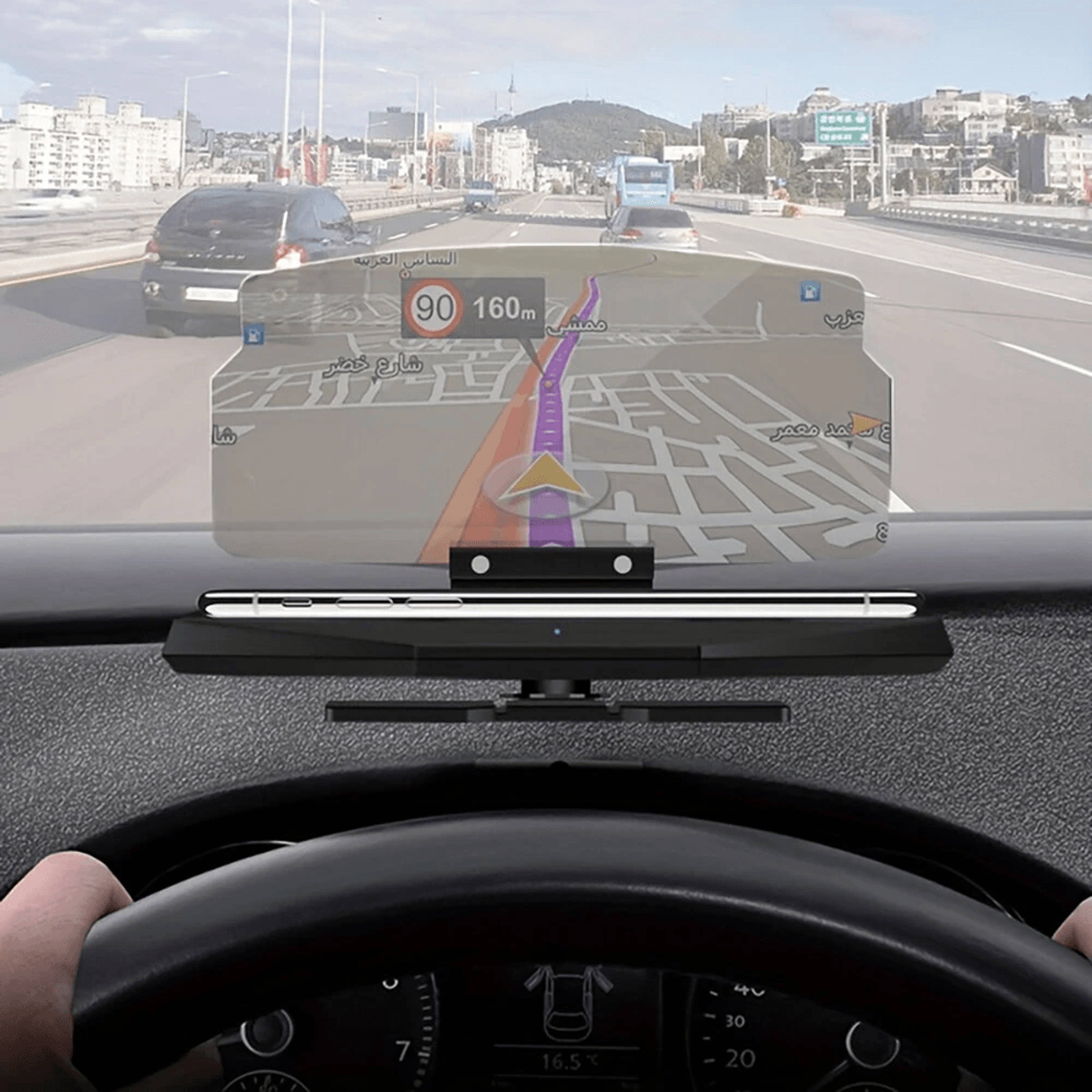 Wireless Charging Car HUD Phone Holder With Folding Navigation Projection Display 1